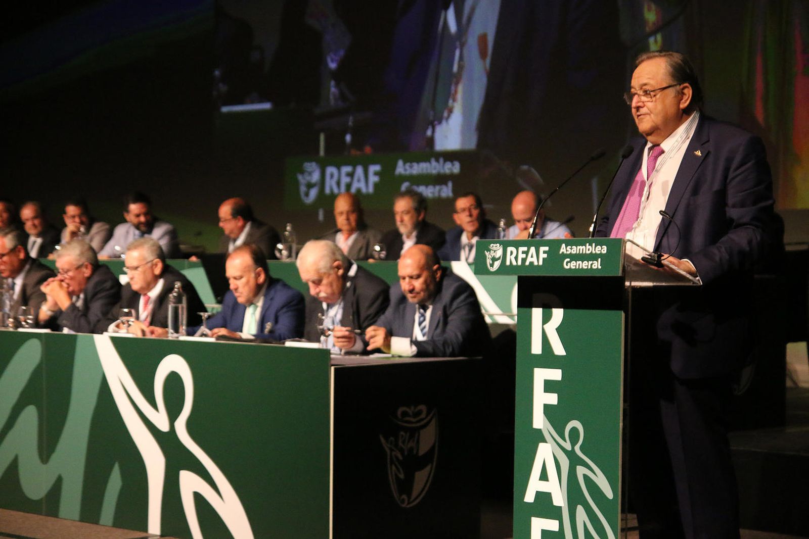 Eduardo Herrera habla durante la celebración de la asamblea de la RFAF, ayer en Sevilla.