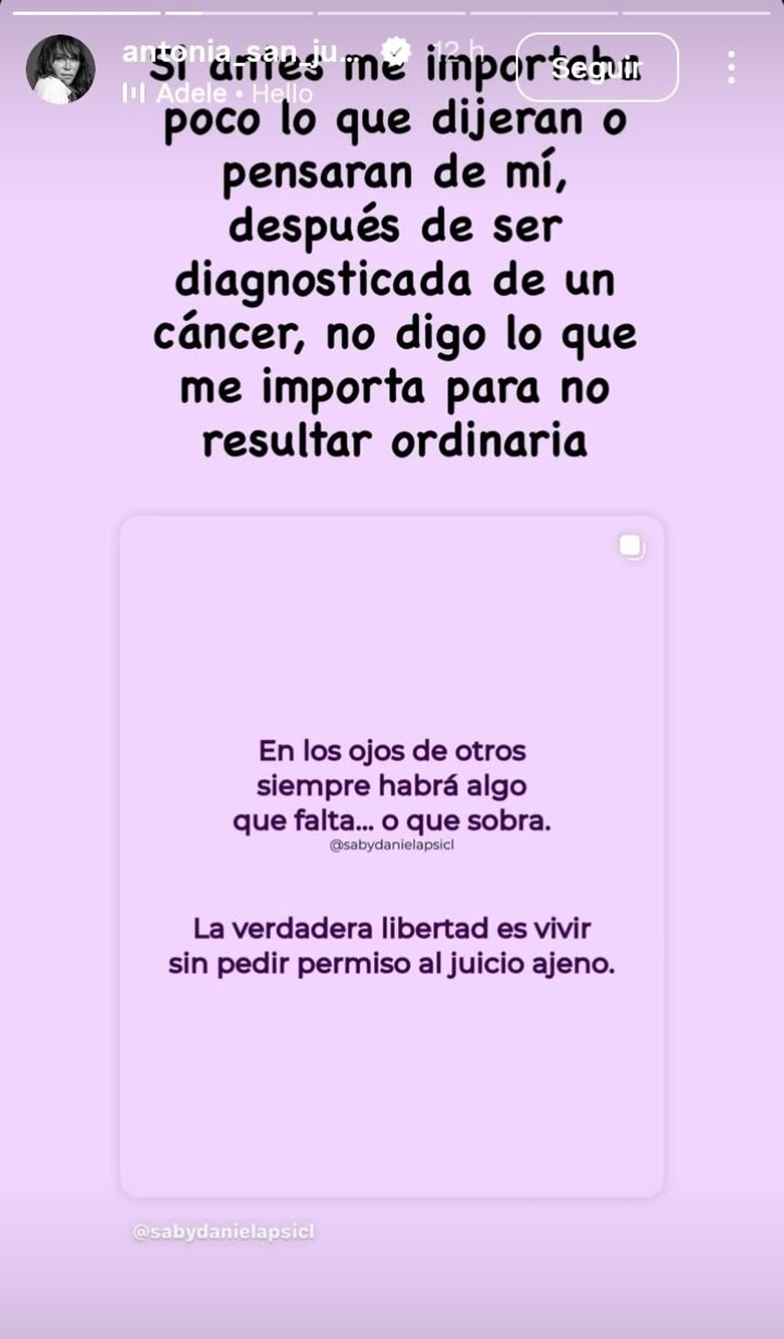 Una de las 'stories' que ha compartido la actriz desde el hospital.