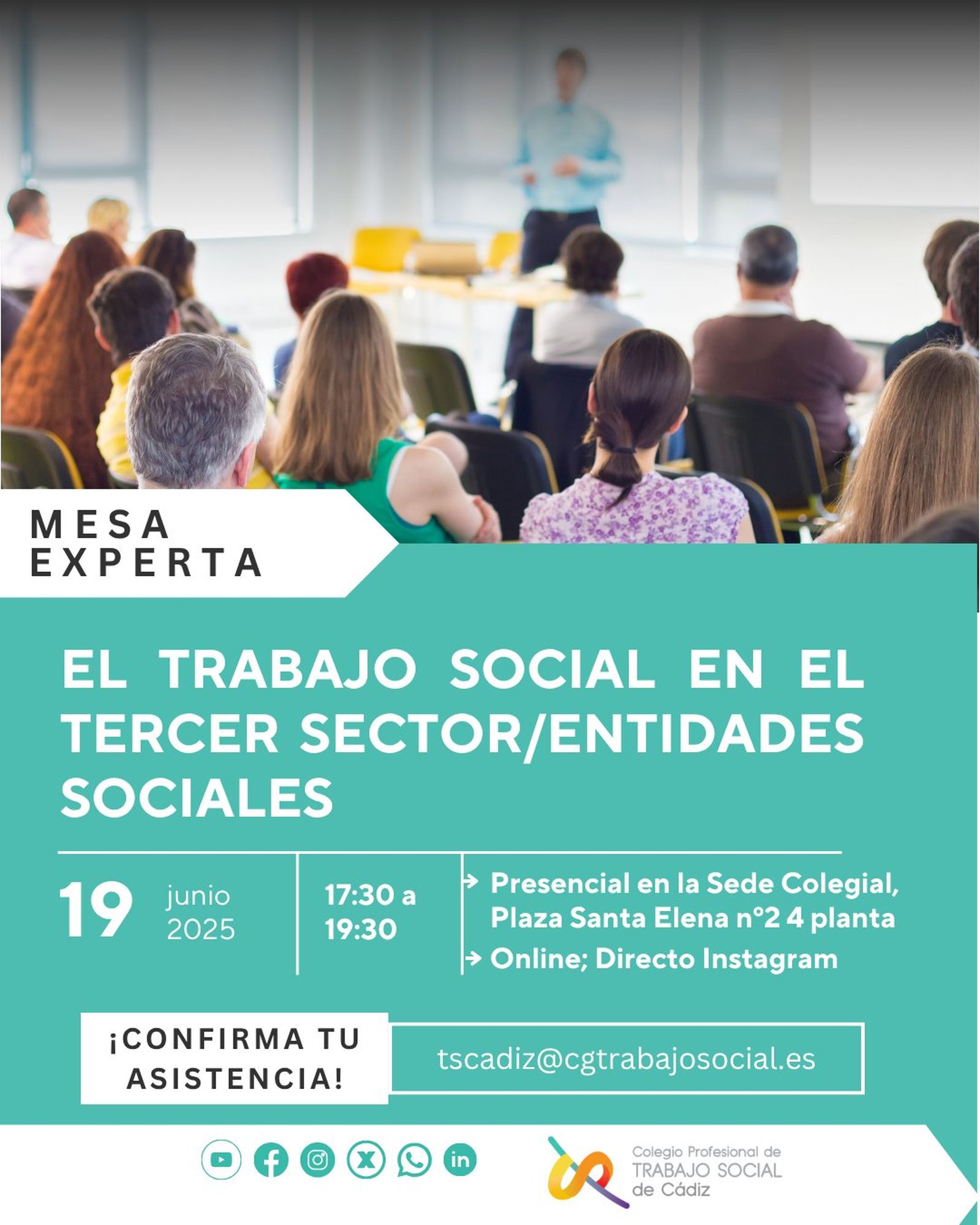 Imagen de la convocatoria de la mesa experta del Tercer Sector celebrada por el Colegio de Trabajo Social de Cádiz.