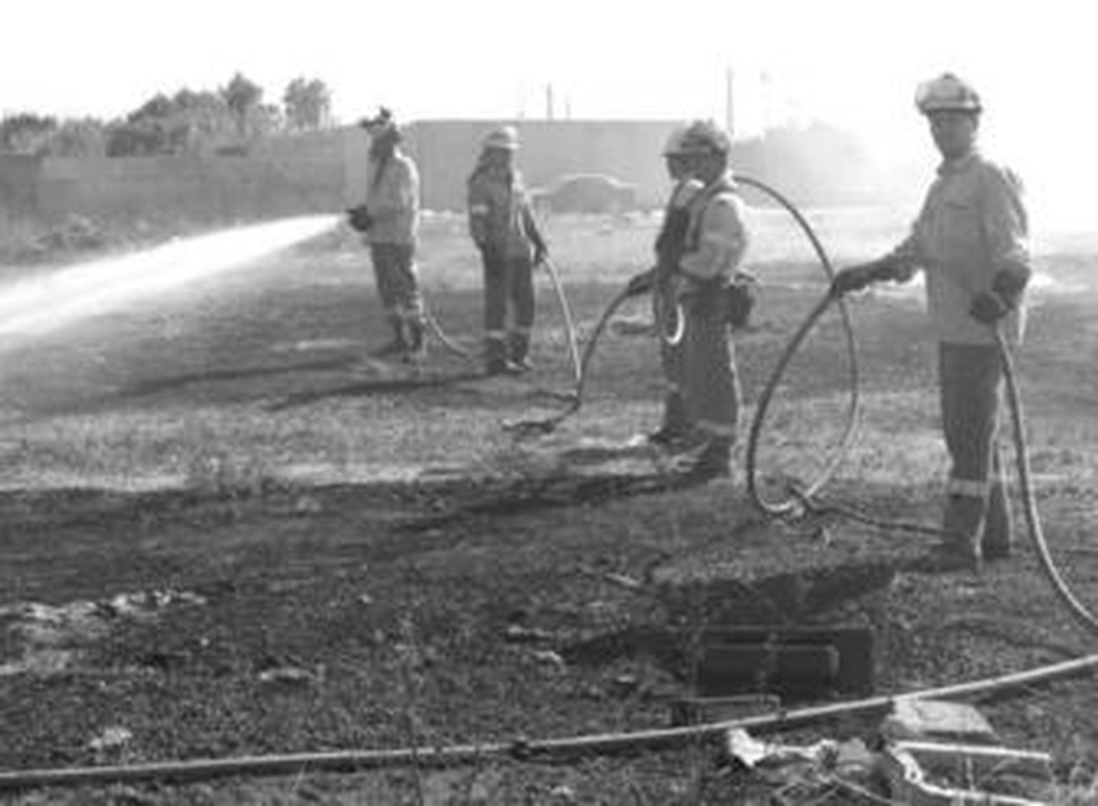 Efectivos del Infoca, ayer en el fuego de pastos originado en el camino de San Antonio.