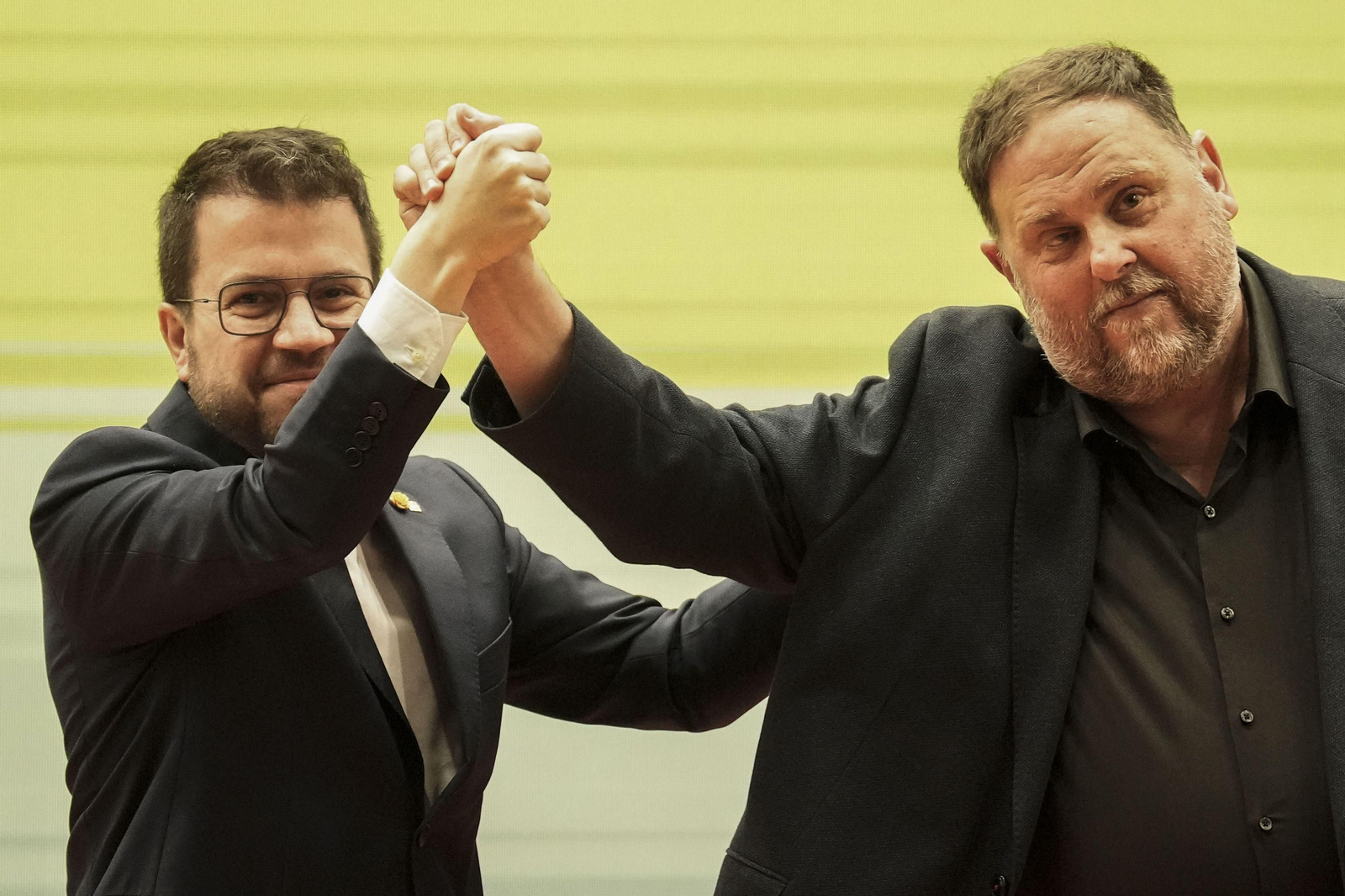 Pere Aragonès y Oriol Junqueras, ayer en un acto preelectoral