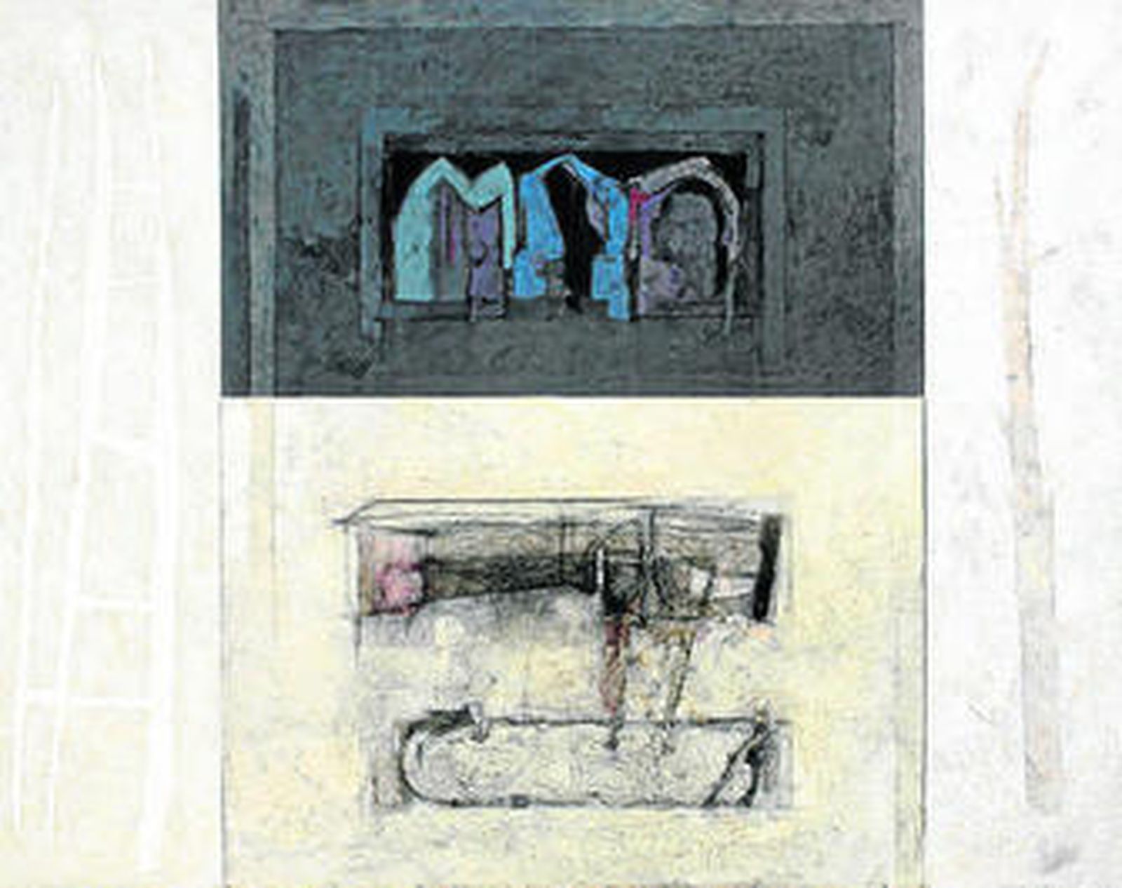 Algunas de las pinturas que Carmelo Trenado expone en Benot.