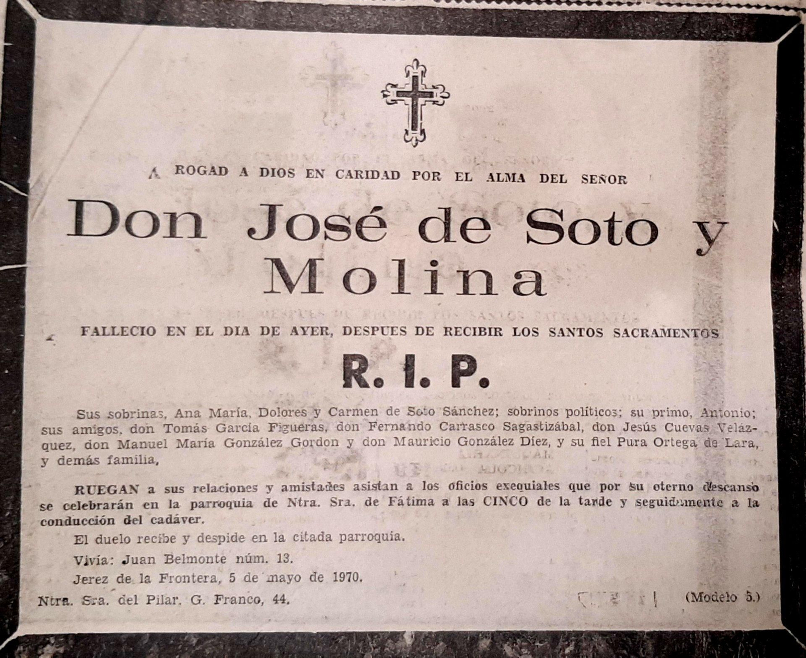 Esquela publicada en La Voz del Sur, 1970. Esquela publicada en La Voz del Sur, 1970.