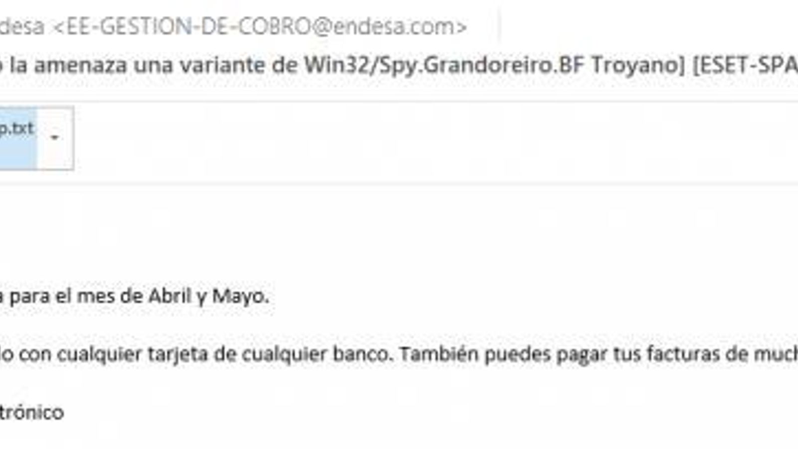 Este es el correo por el que se hacen pasar por Endesa