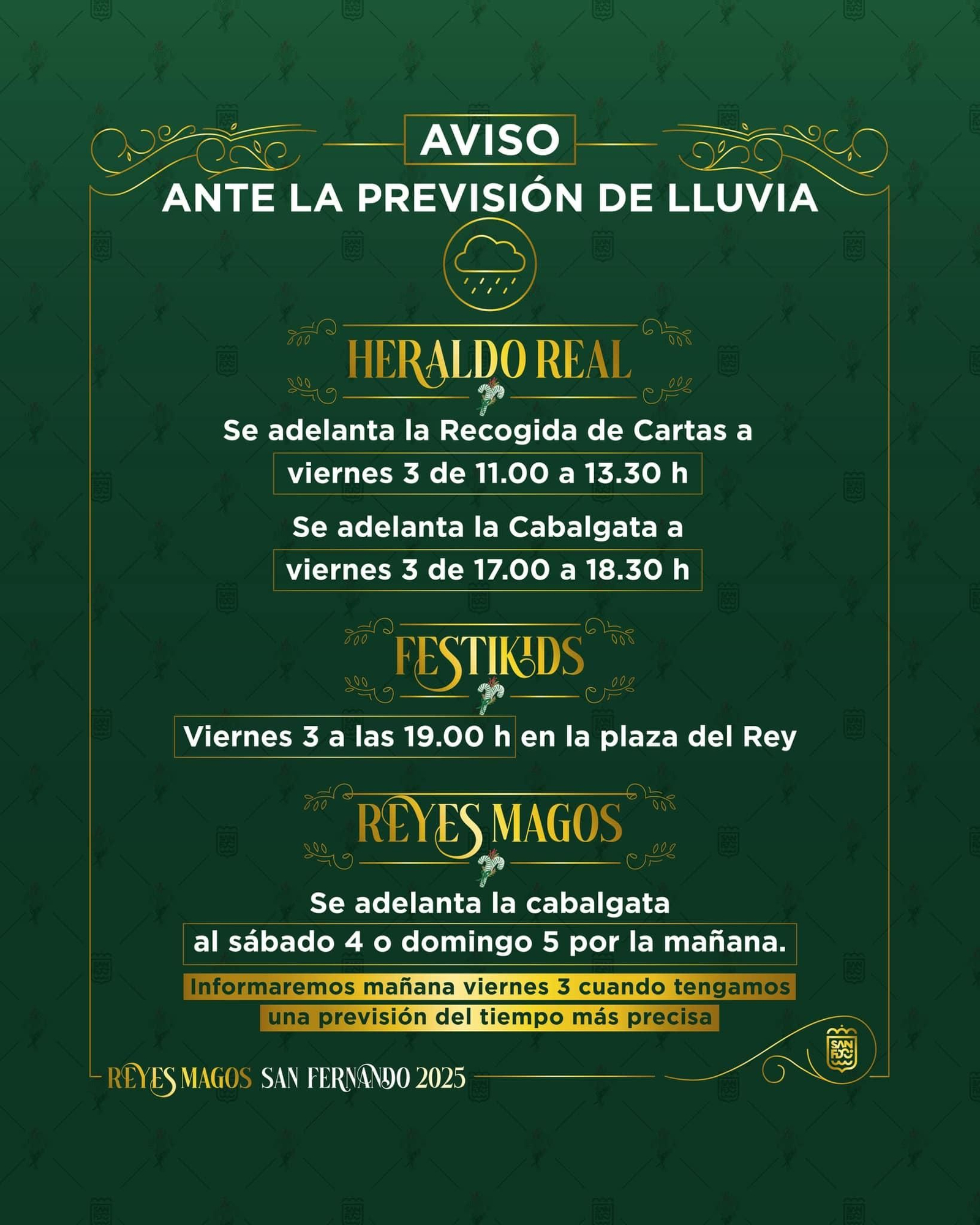 Anuncio de los cambios de la Cabalgata del Heraldo Real en las redes sociales municipales.