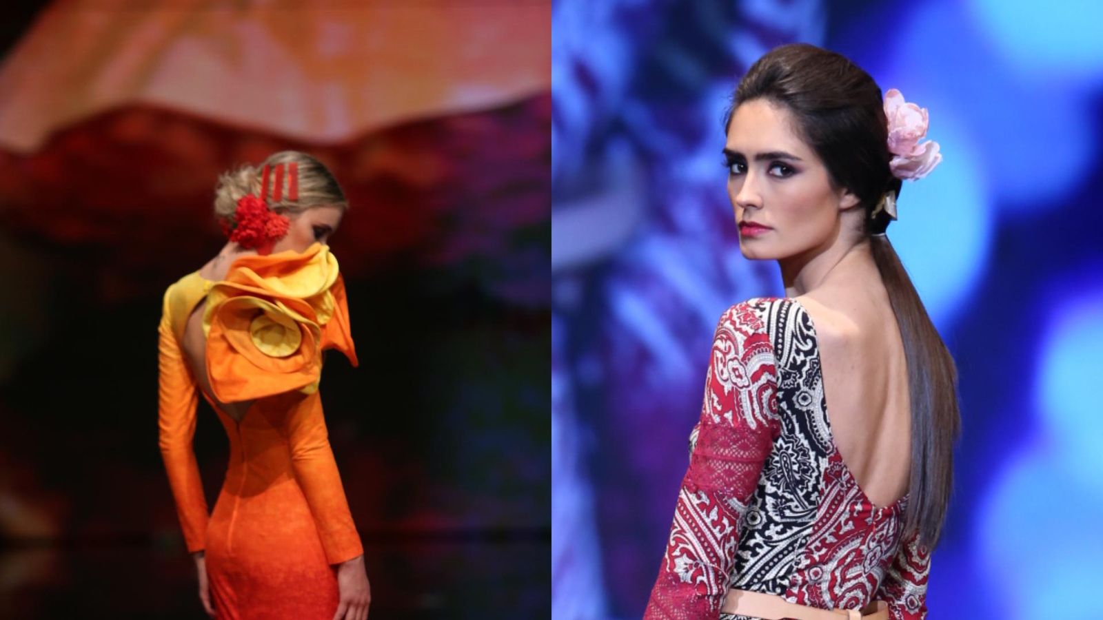 Algunos de los recogidos más populares de la temporada: el recogido revuelto bajo y la coleta baja. Propuestas de Ana Morón (izq.) y Lina 1960 (der.) en SIMOF 2019.