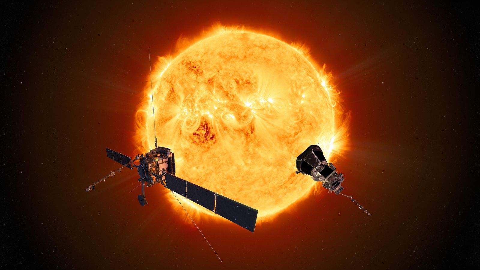 A la izquierda, la Solar Orbiter; a la derecha, la Parker Solar Probe