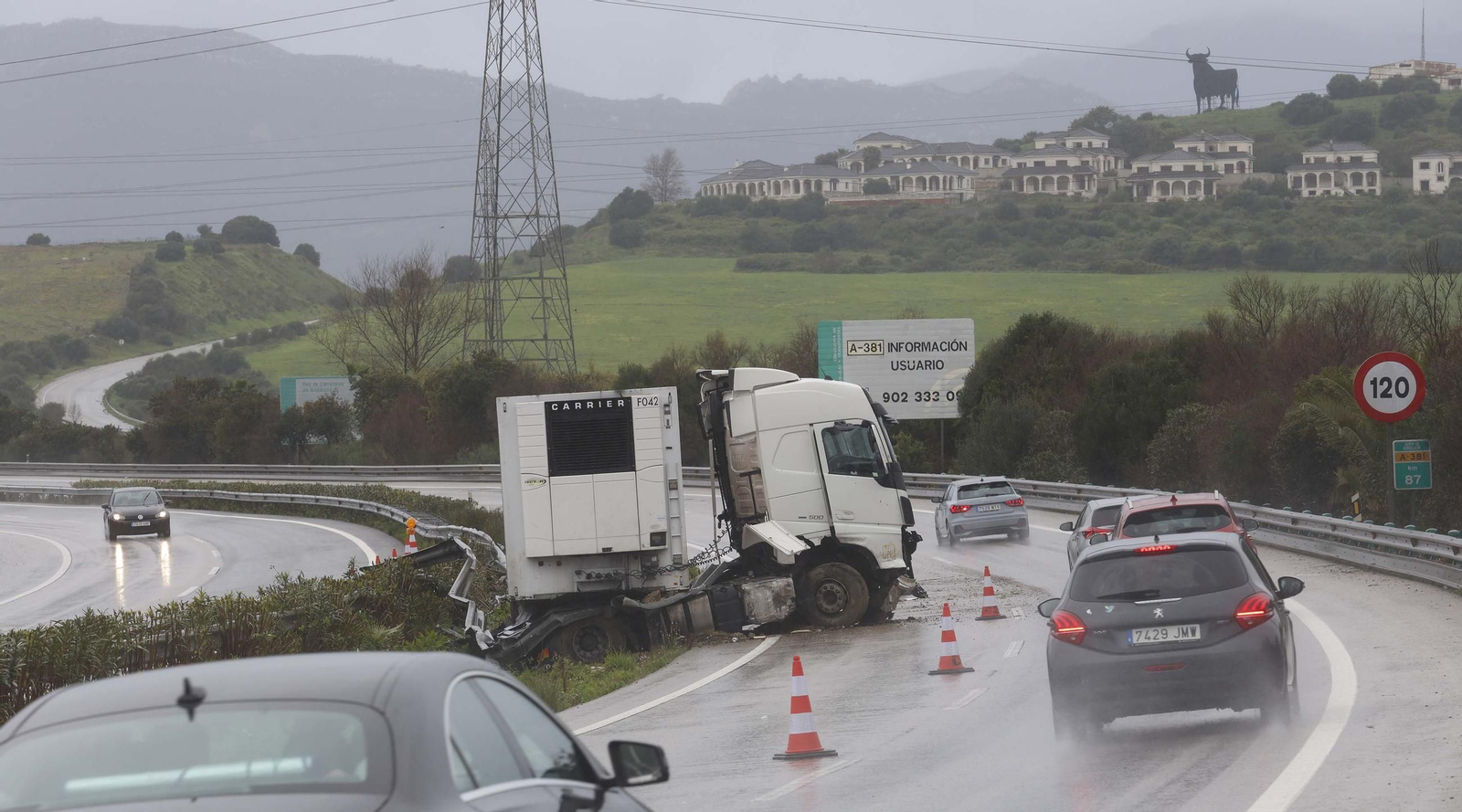 Las fotos del camión accidentado en la A-381 a la altura de Los Barrios