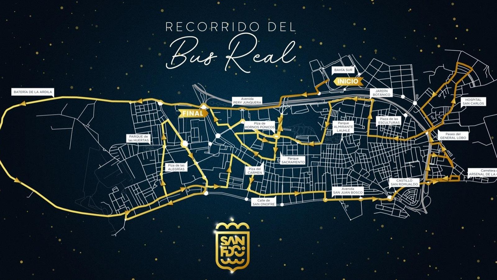 El recorrido del autobús descapotable de los Reyes Magos en San Fernando.