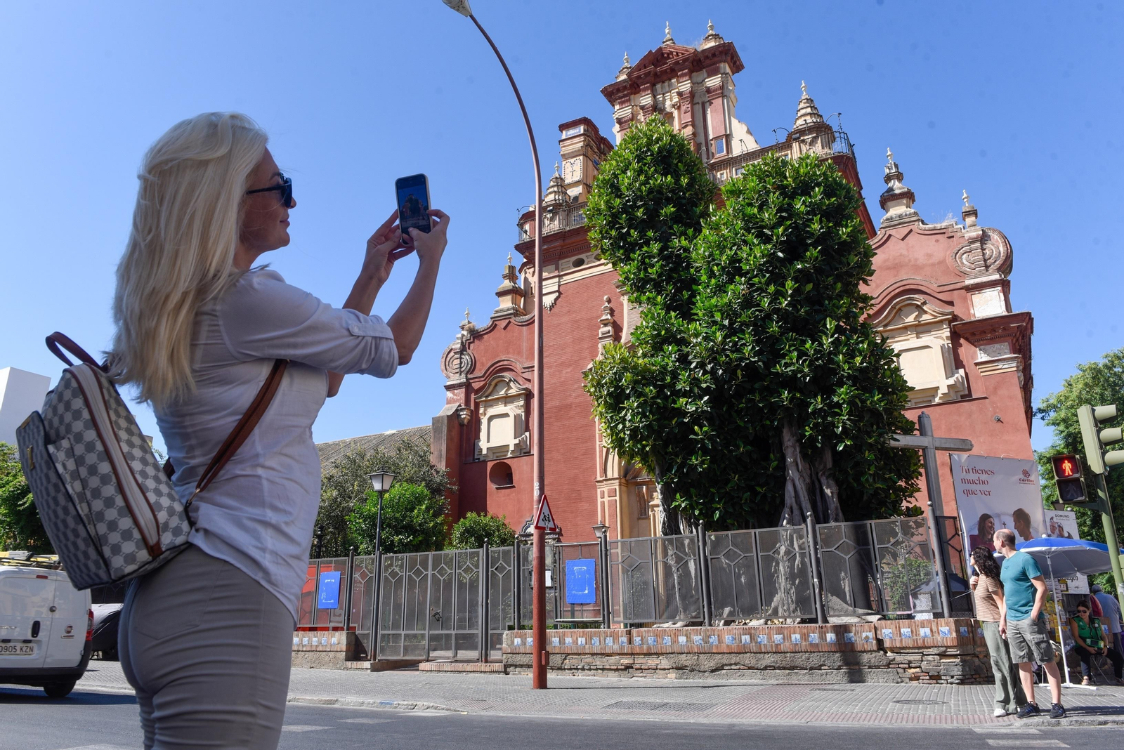 Una mujer fotografía el ficus de Triana, este lunes.