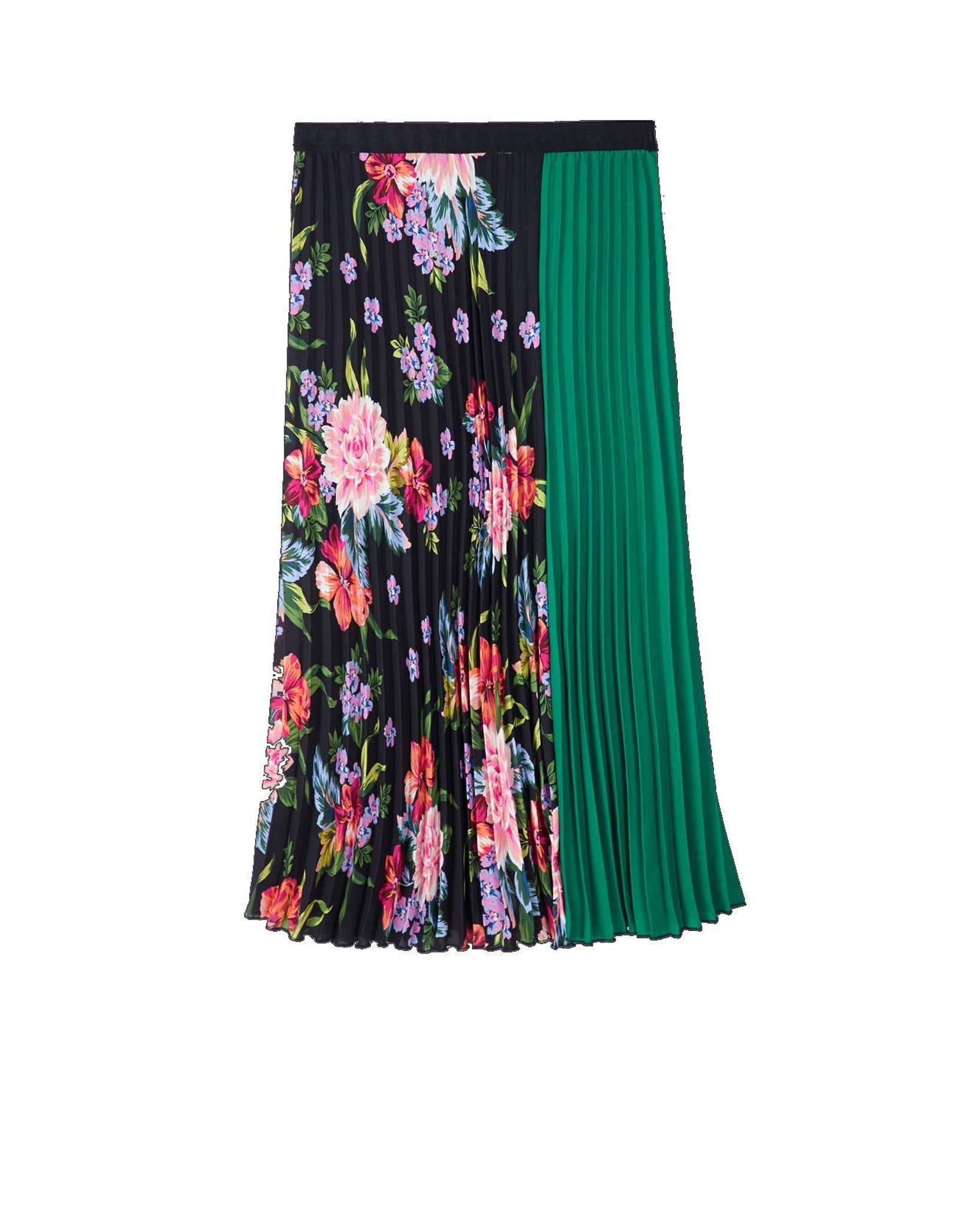 Falda plisada efecto patchwork con estampado de flores, de Stradivarius.