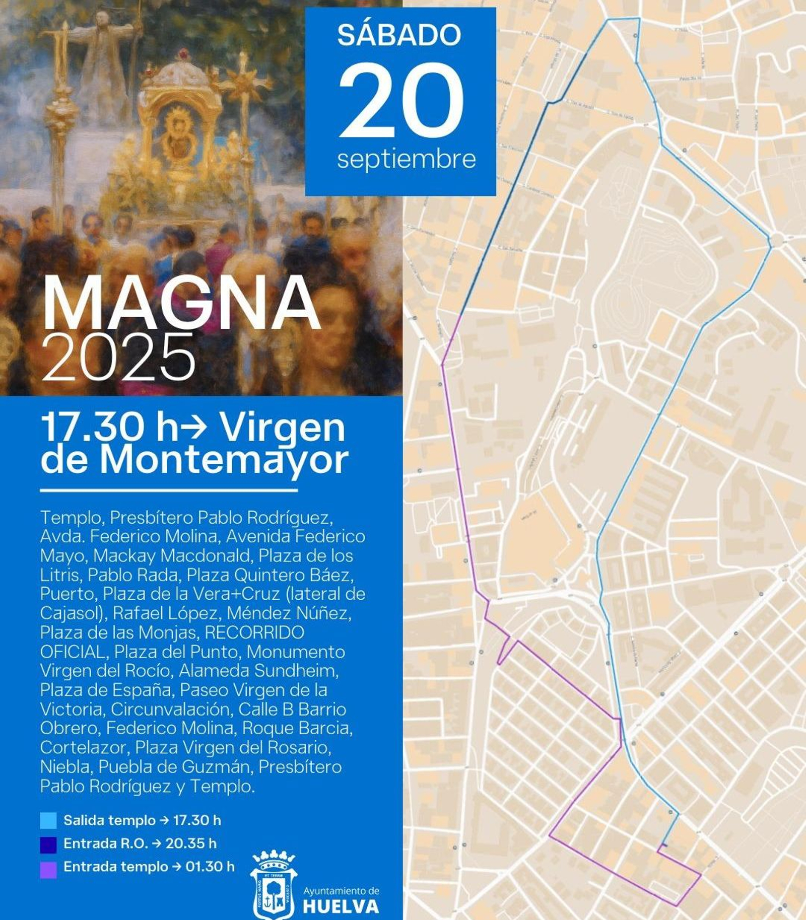 Recorrido de Ntra. Sra. de Montemayor Coronada para la Magna Mariana de Huelva.