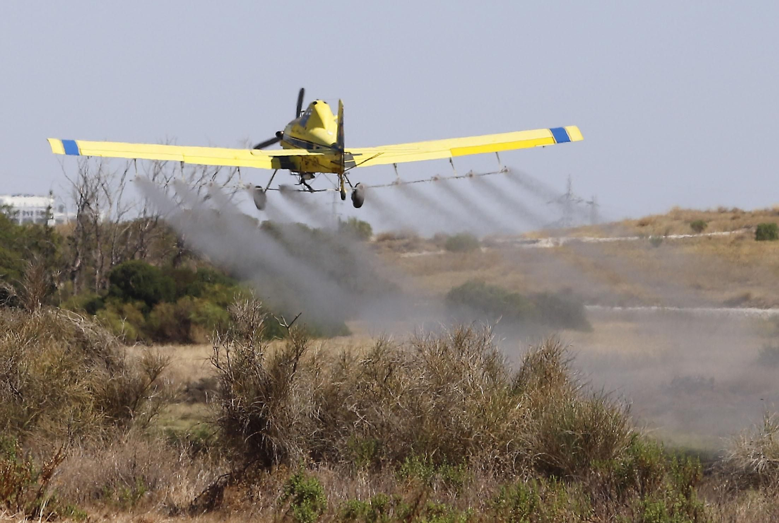 Imágenes del vuelo demostrativo de los medios aéreos del servicio de control de mosquitos
