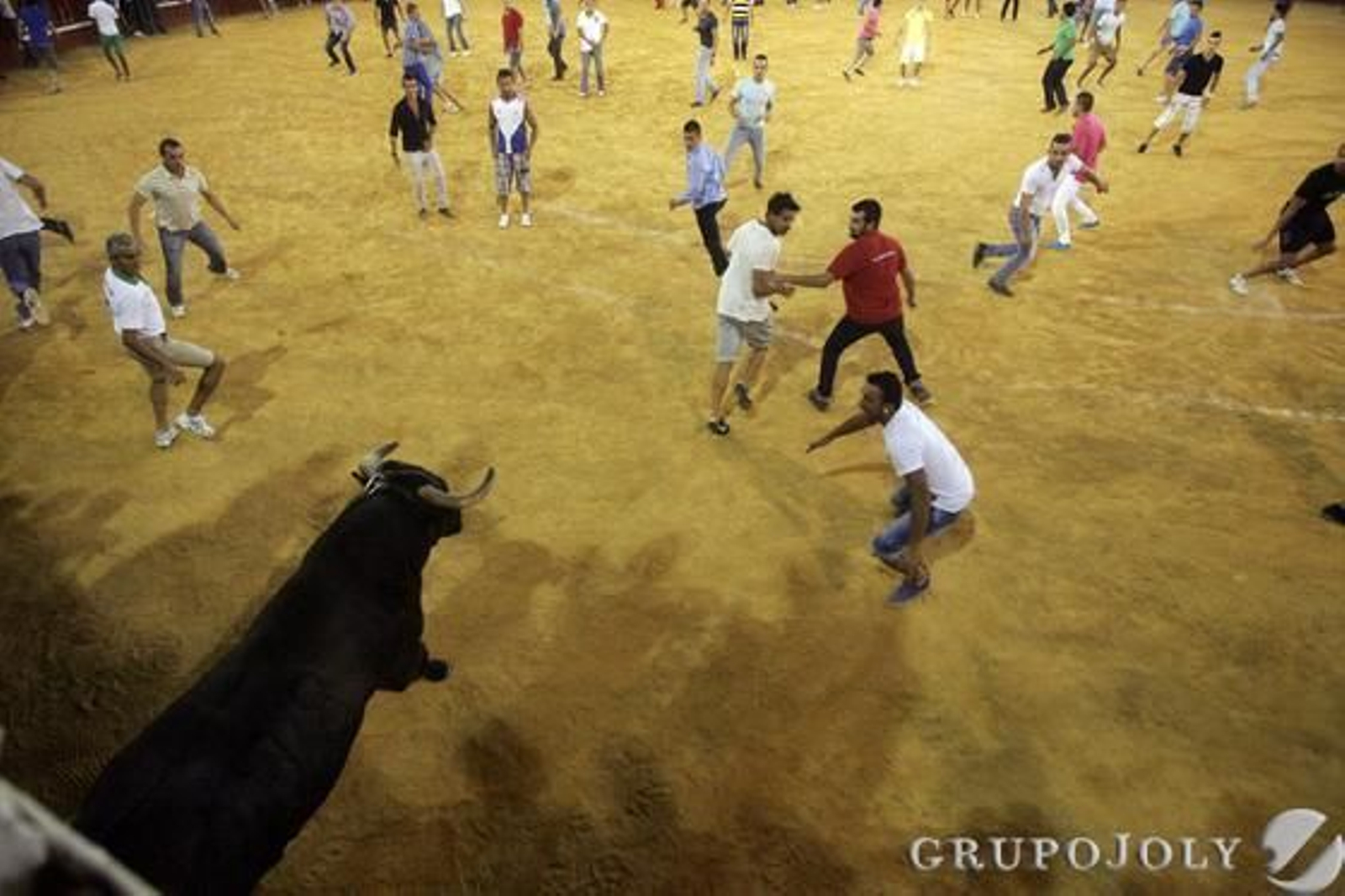 Otra imagen de los numerosos mozos delante del toro

Foto: José María Quiñones