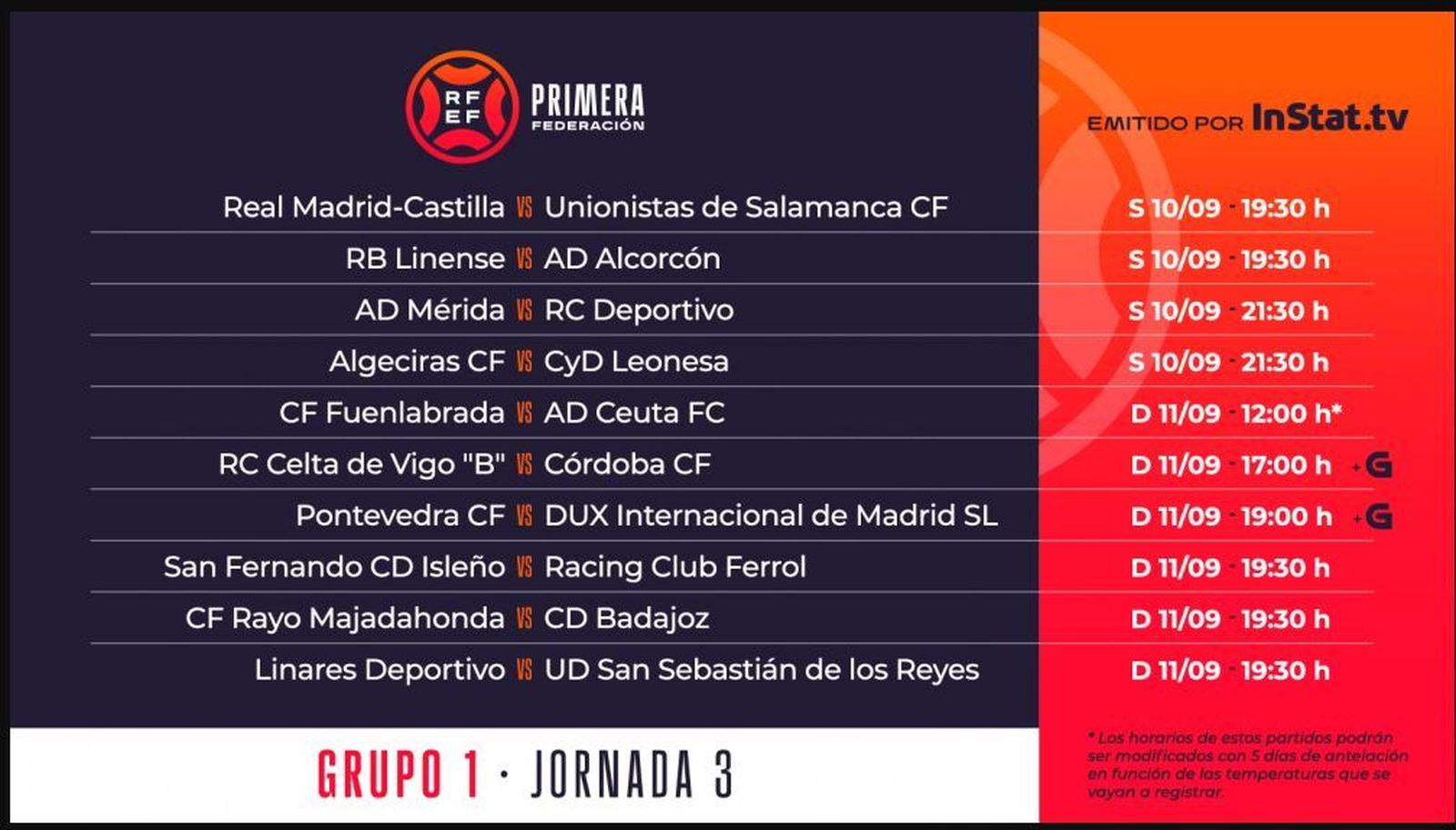 Los horarios de la tercera jornada en el grupo I de la Primera RFEF