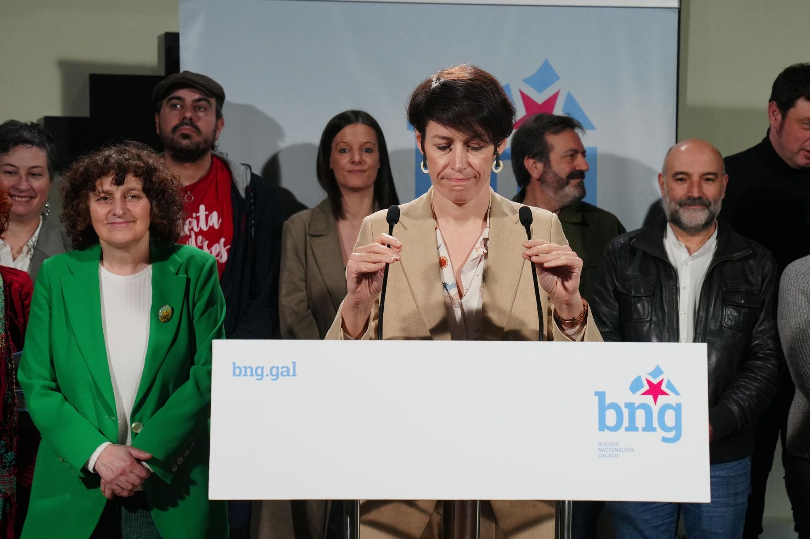 La portavoz del BNG, Ana Pontón, durante una rueda de prensa para valorar los resultados de las elecciones gallegas en la Executiva Nacional del partido nacionalista.