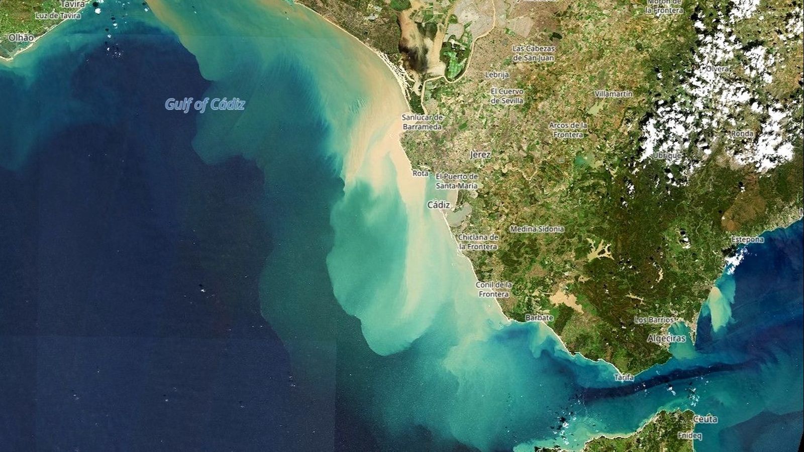 Impresionante vista por satélite del Estrecho y el golfo de Cádiz.
