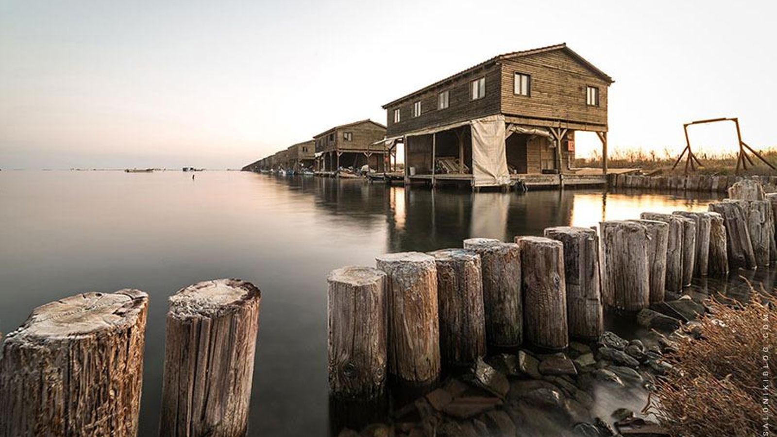 Casas de pescadores del delta del Axios