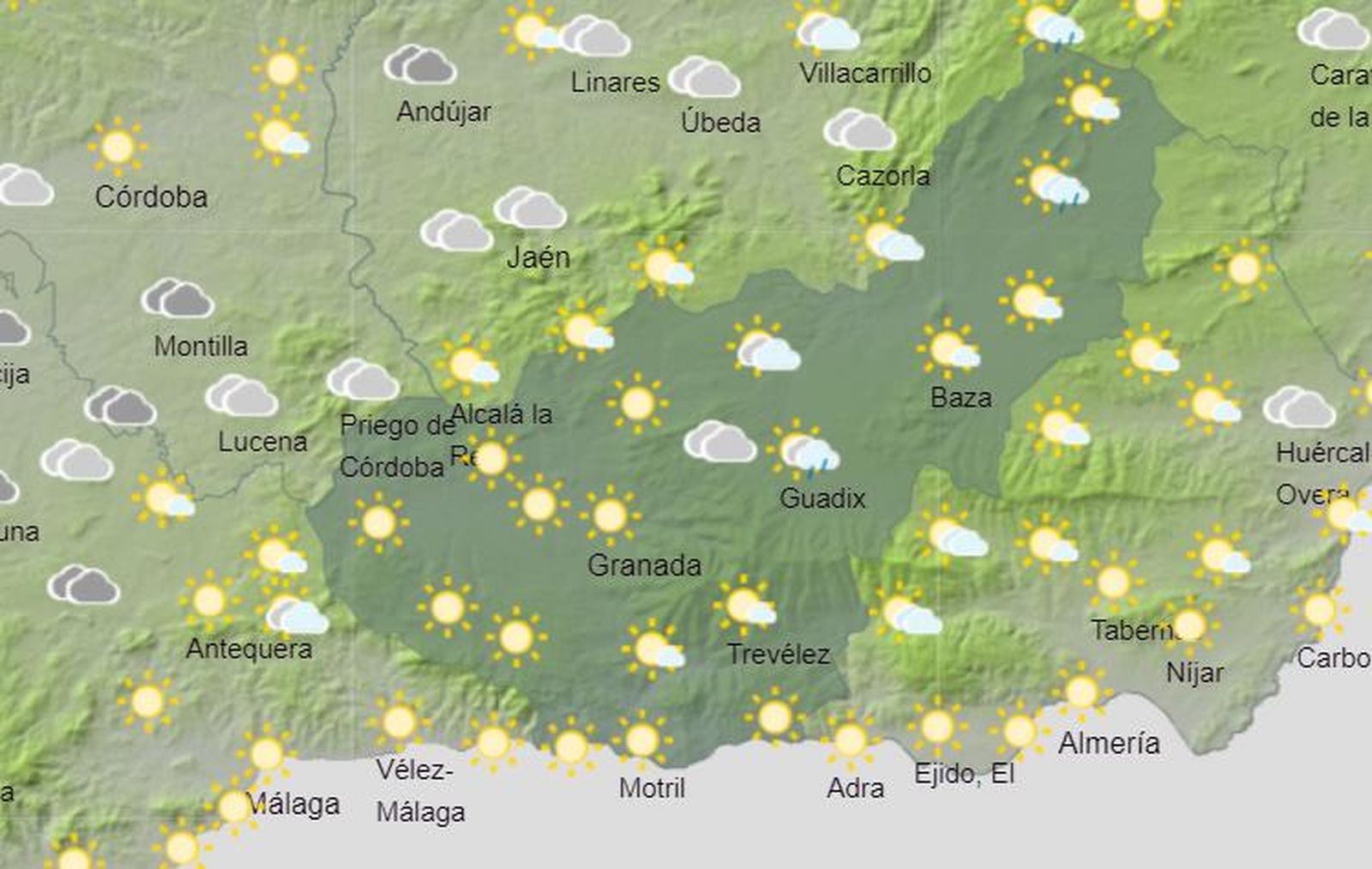 Tiempo en Granada | Cielos nubosos y chubascos ocasionales en el inicio de semana