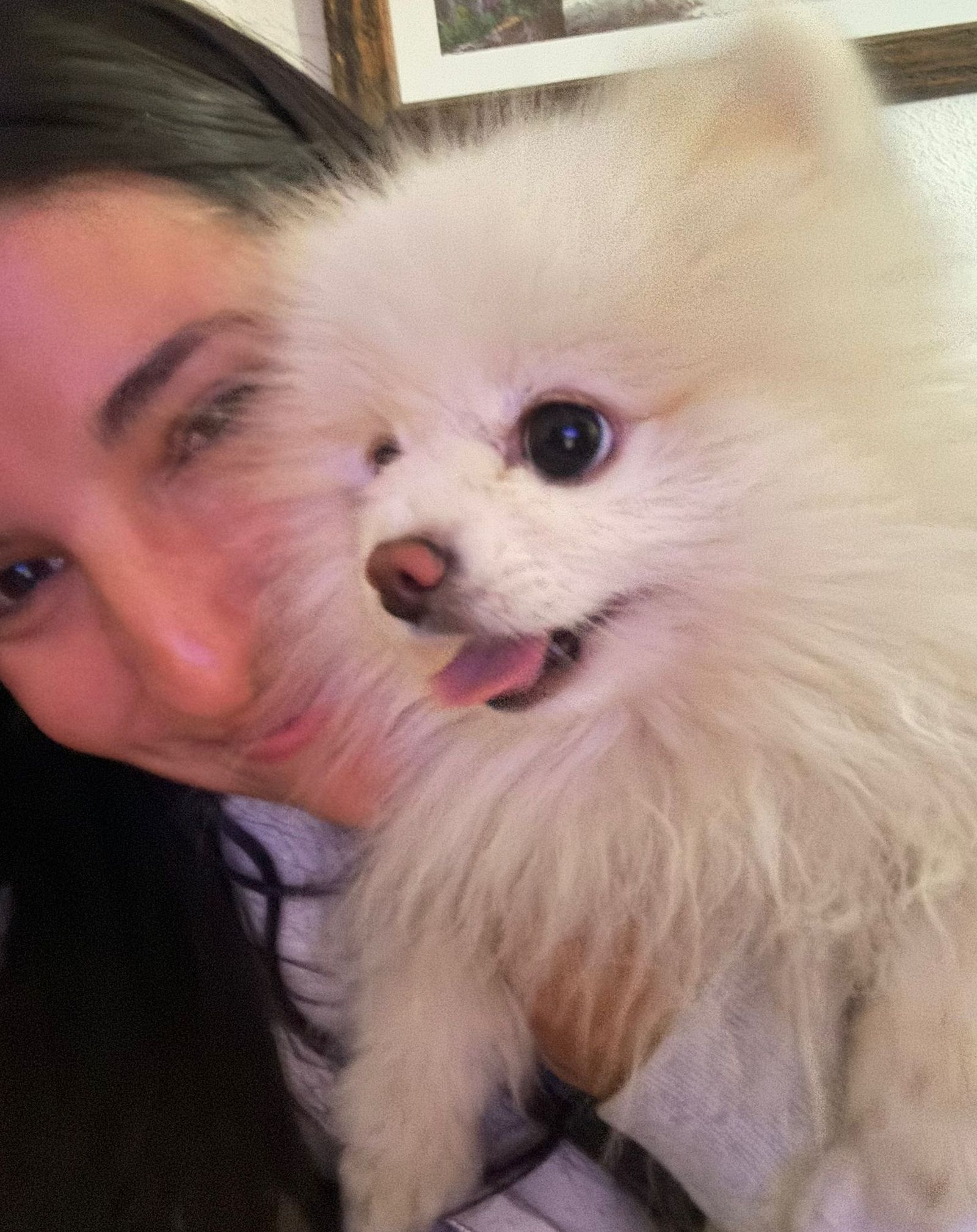 Alegría hasta por el reencuentro con Urus, su perrito.