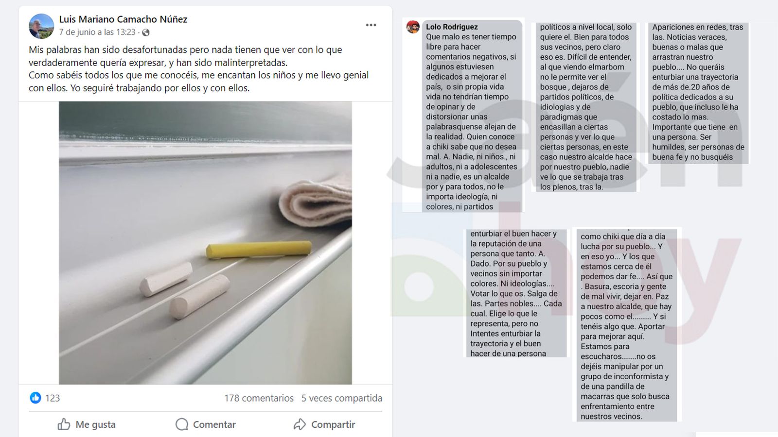 Comentario eliminado del concejal de Bailén en el post del alcalde