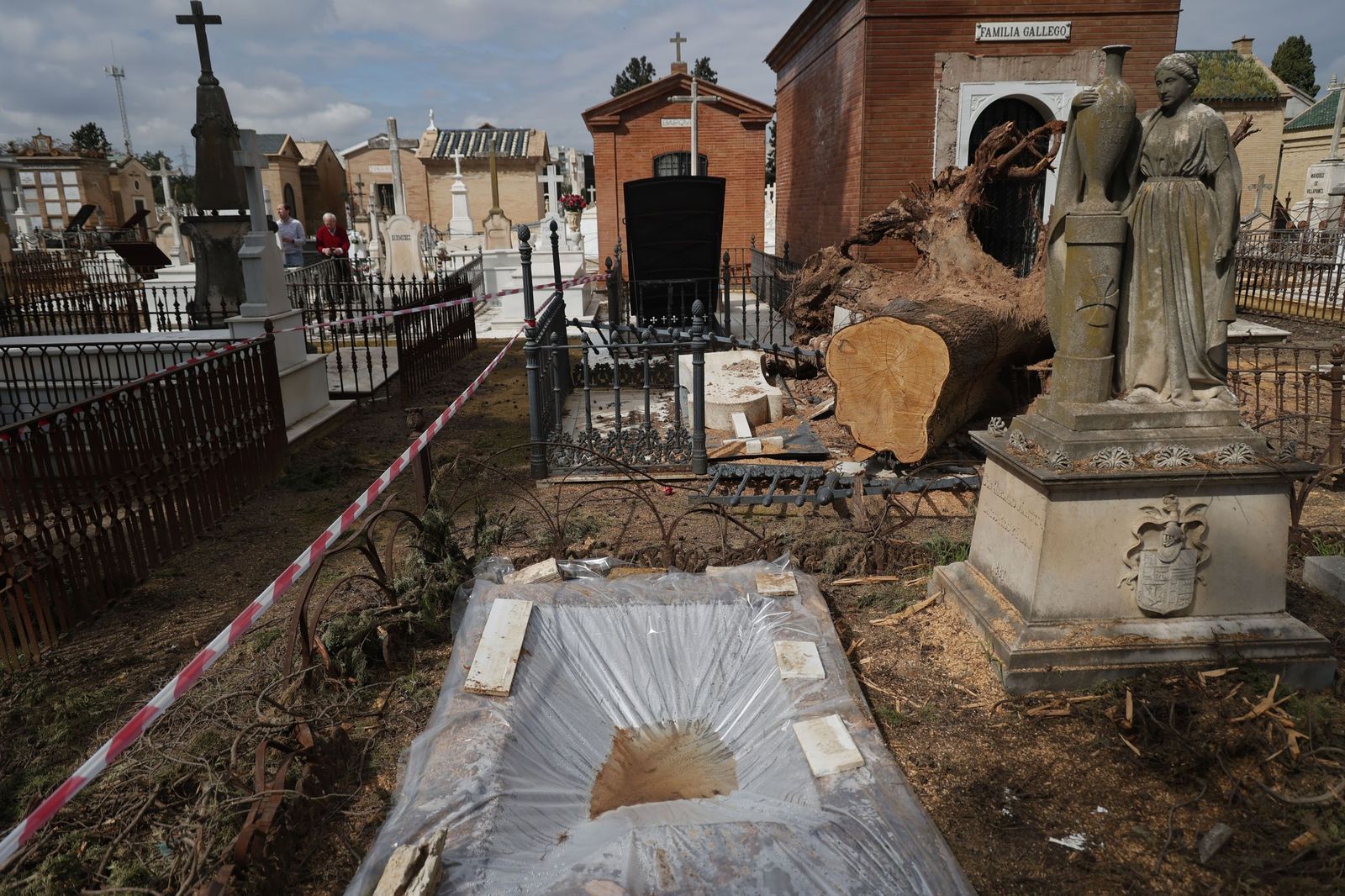 Destrozos provocados en las lápidas del cementerio por la caída de árboles