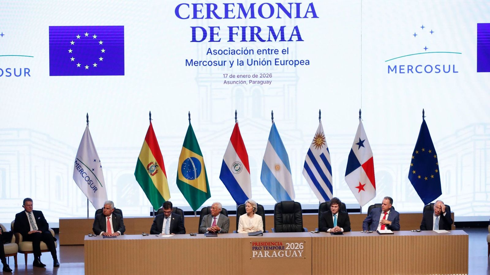 Ceremonia de la firma del acuerdo entre la UE y Mercosur, en Asunción (Paraguay).