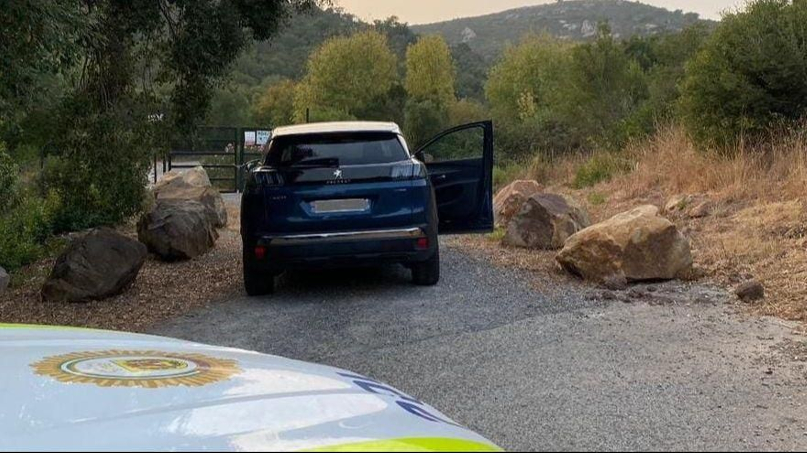 El coche, abandonado en la entrada de una finca, en el término municipal de Los Barrios.