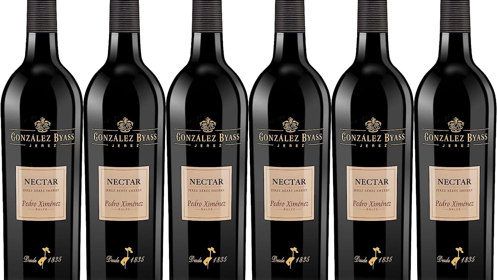 Botellas de Néctar PX de González Byass, mejor vino de licor en los Premios Alimentos de España 2023.