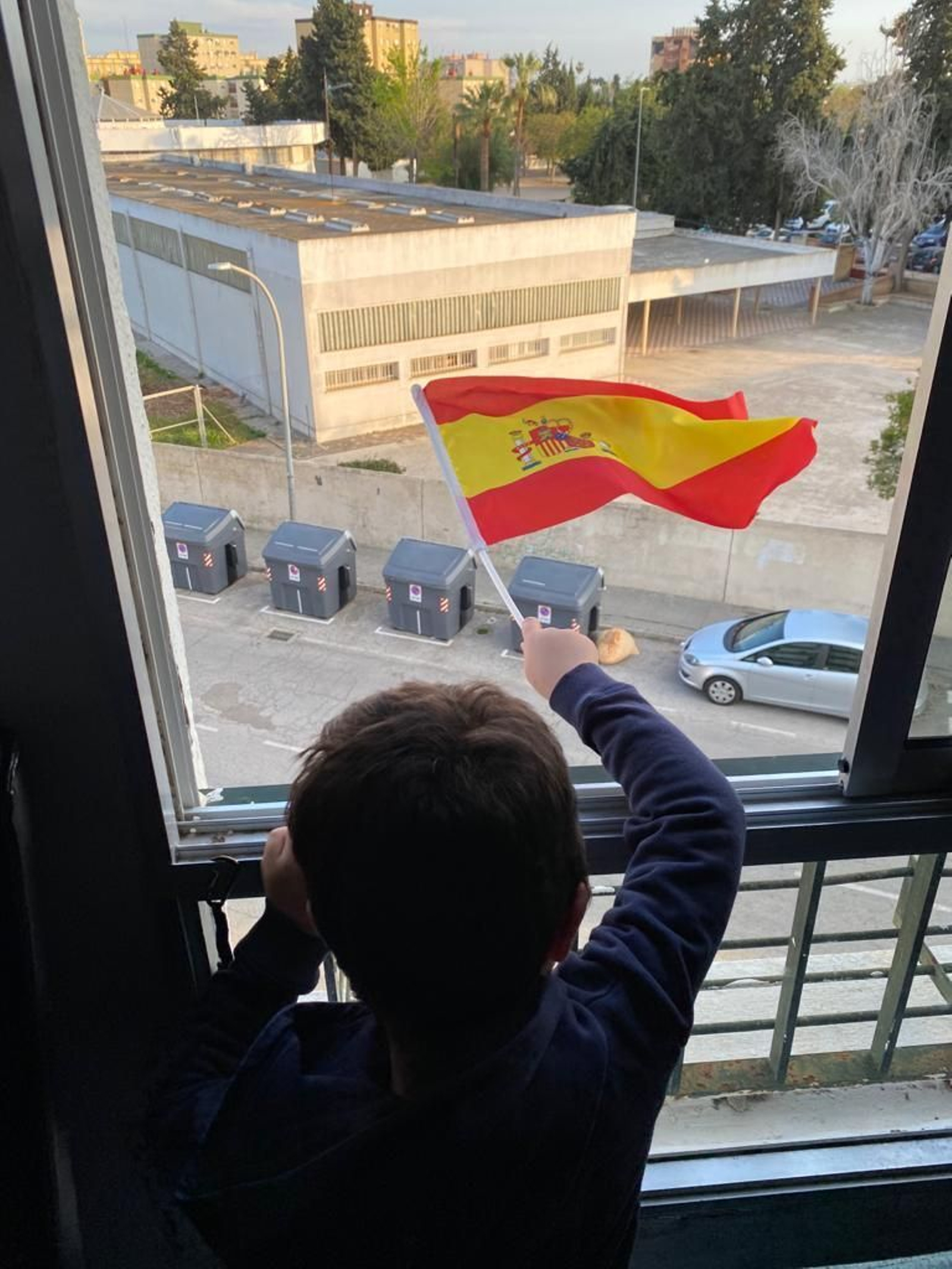 Un pequeño con una bandera española en La Granja. Un pequeño con una bandera española en La Granja.