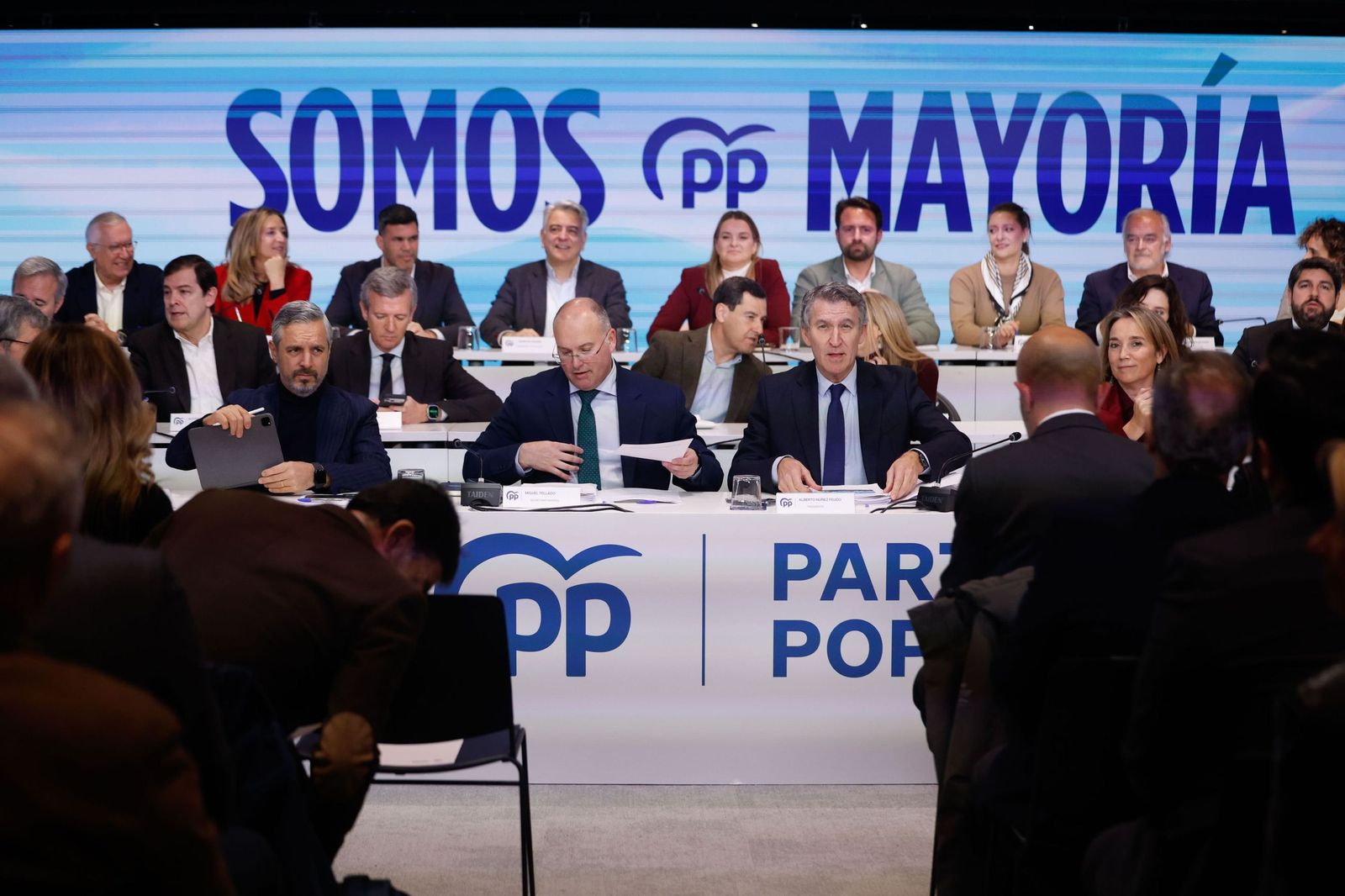 El presidente del PP, Alberto Núñez Feijóo, en la Junta Directiva Nacional del PP de este lunes.