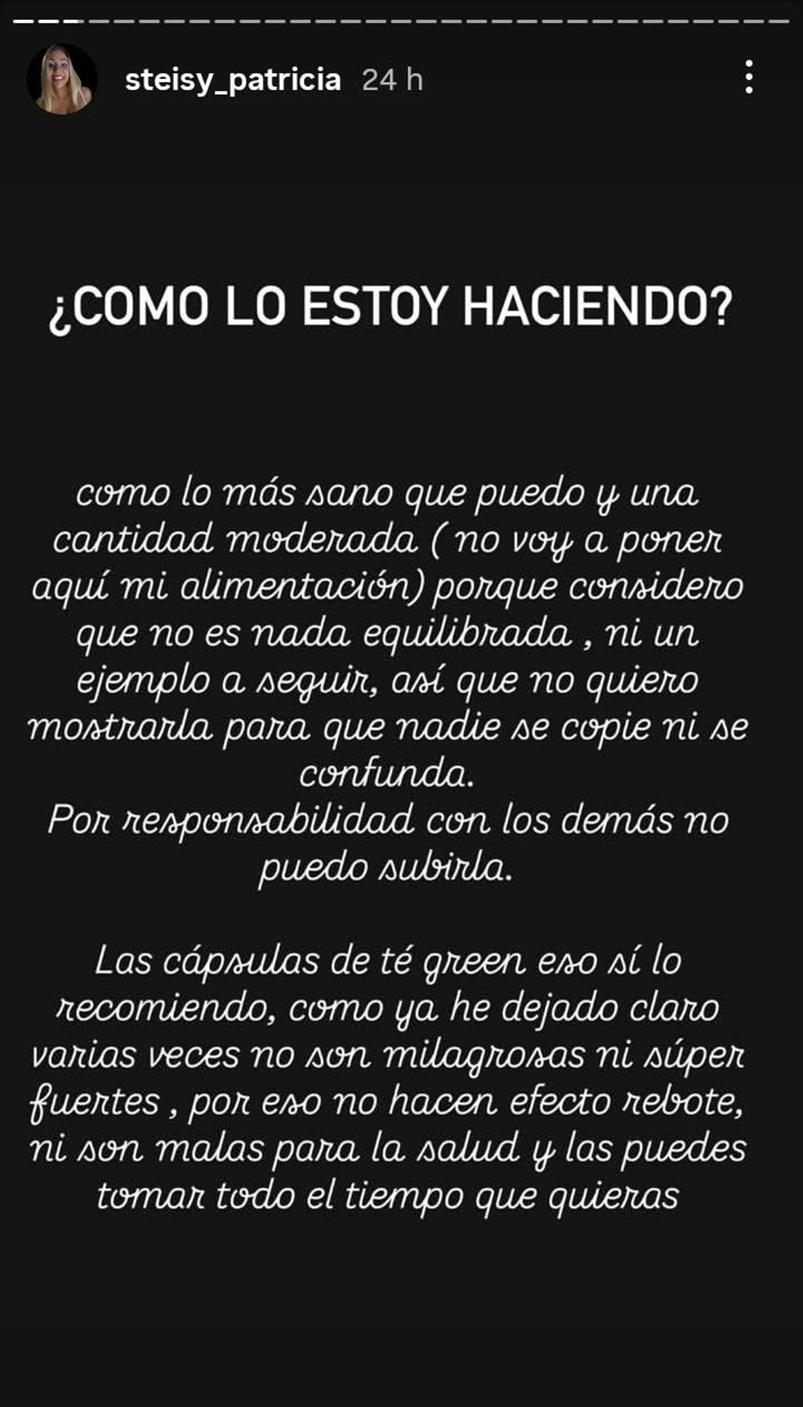 La 'influencer' ha compartido su proceso para adelgazar a través de 'stories' de Instagram.