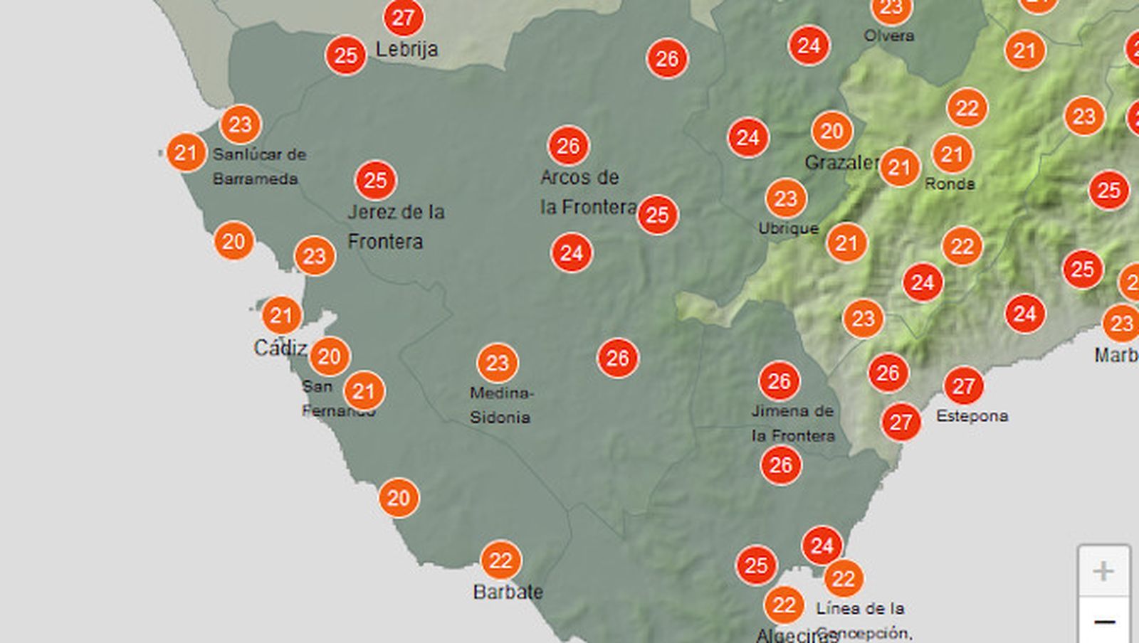 Máximas previstas para este jueves.
