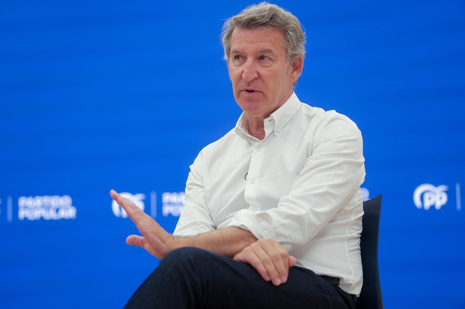 El presidente del PP, Alberto Núñez Feijóo, hoy en Santiago.