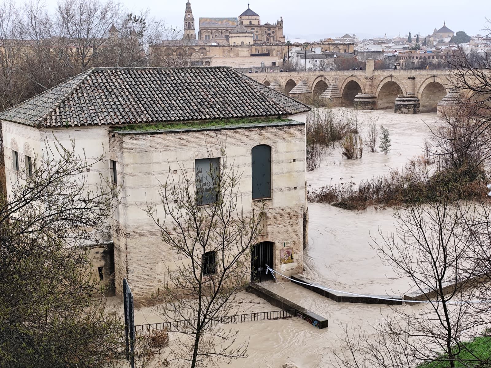 El entorno de la Calahorra, ya inundado por el Guadalquivir