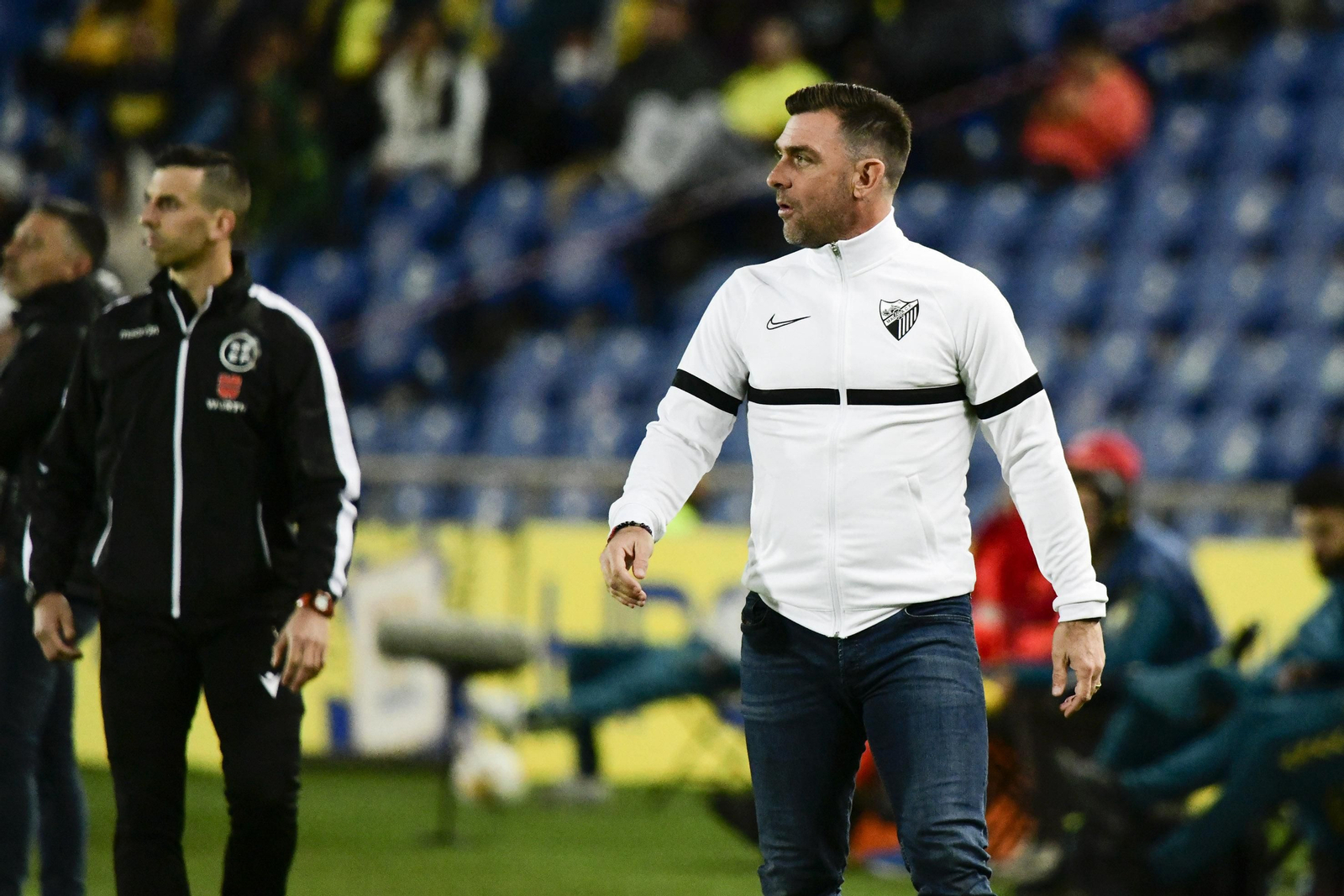 Pablo Guede, durante en Las Palmas - Málaga CF.