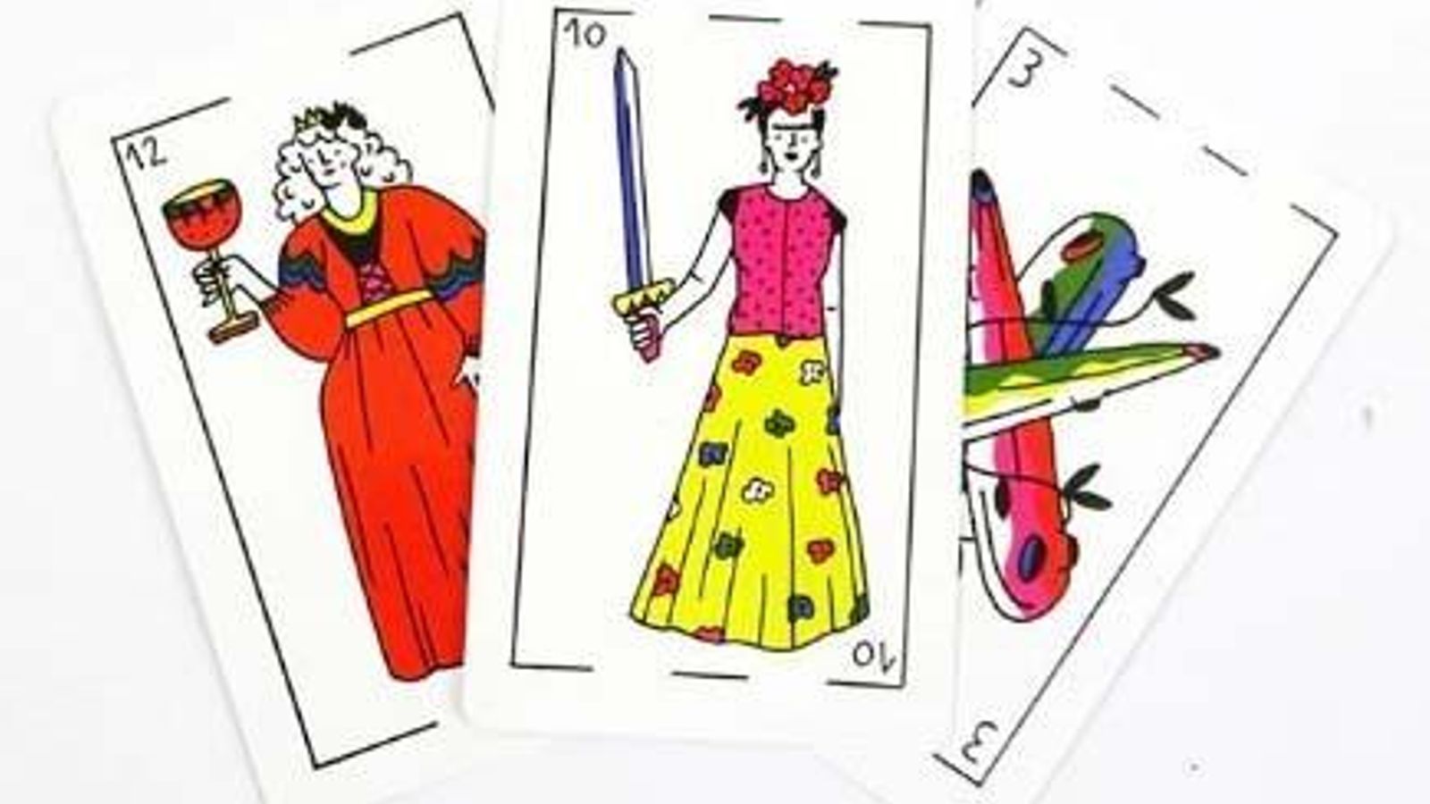 Algunas de las cartas de la baraja de Feminaipes