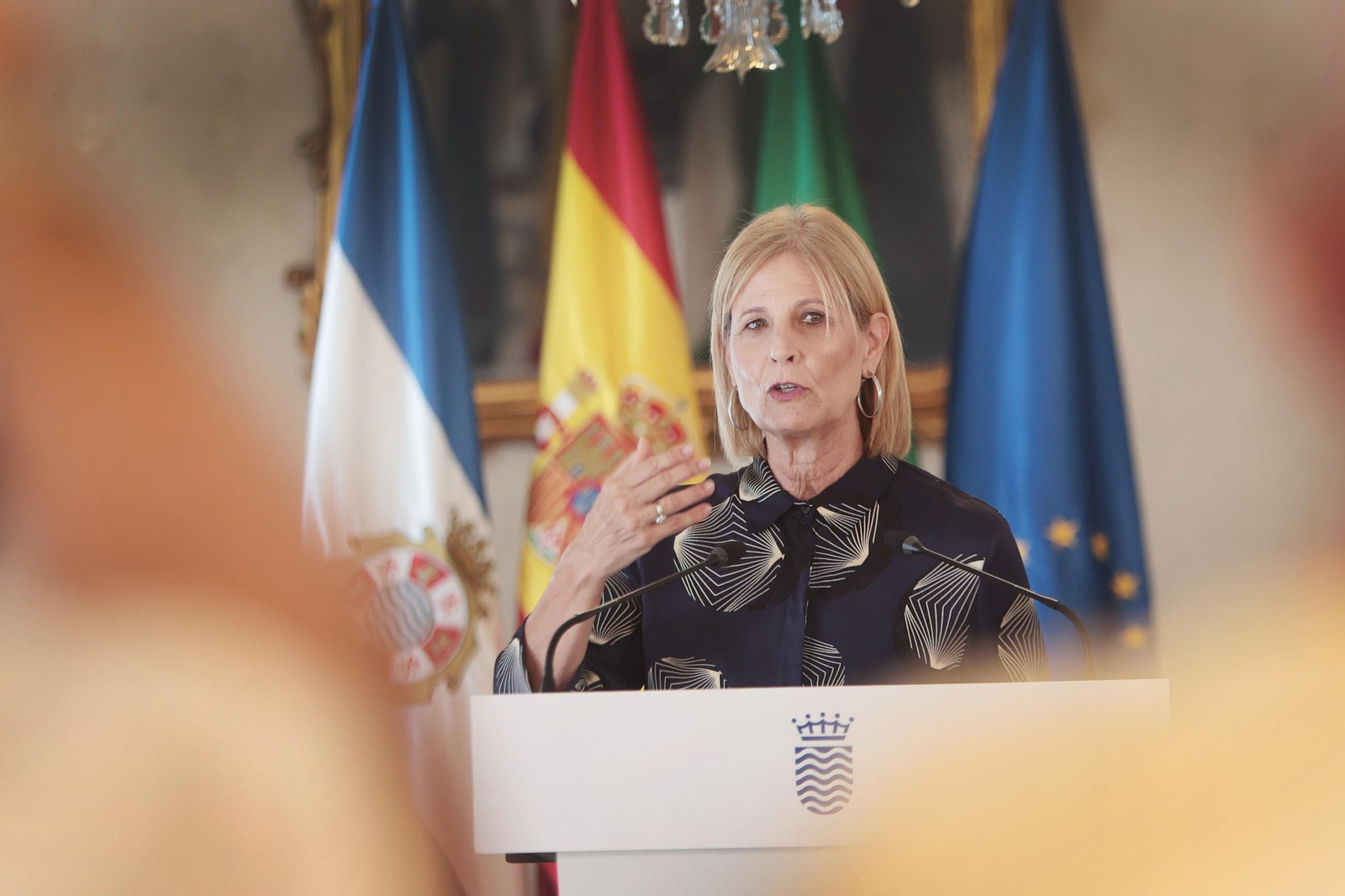 La alcaldesa, María José García-Pelayo, durante el anuncio de los cambios en su gobierno.