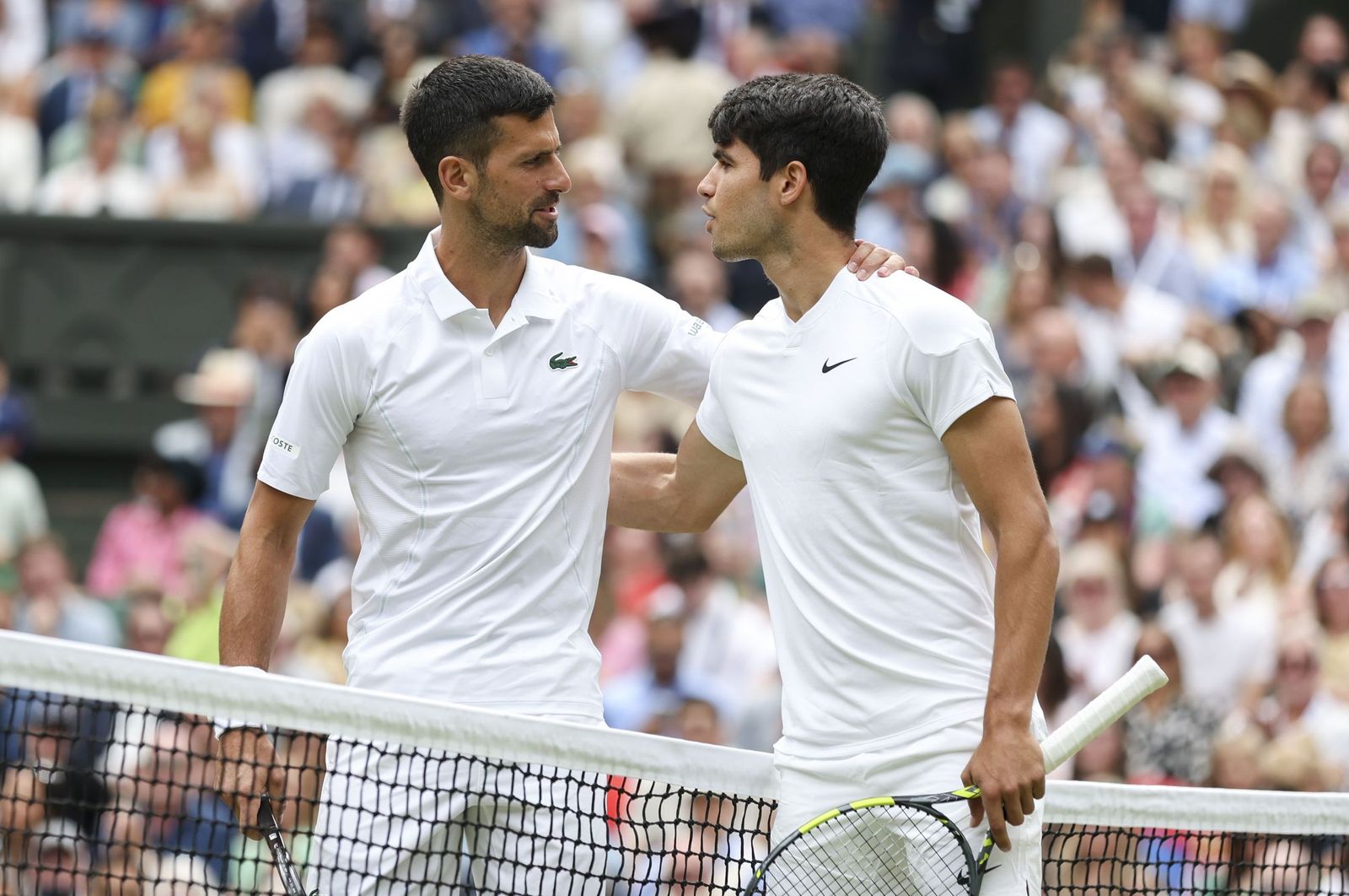 Djokovic y Alcaraz, durante la final de Wimbledon 2024