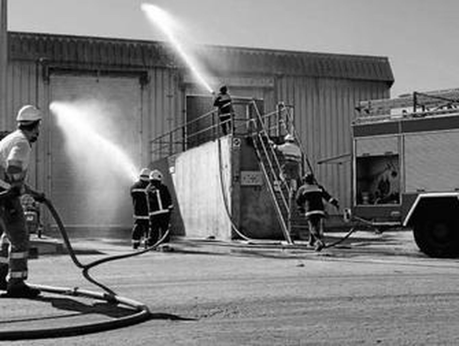 Los bomberos de Albox colaboran en la extinción del incendio de forma coordinada con los trabajadores.