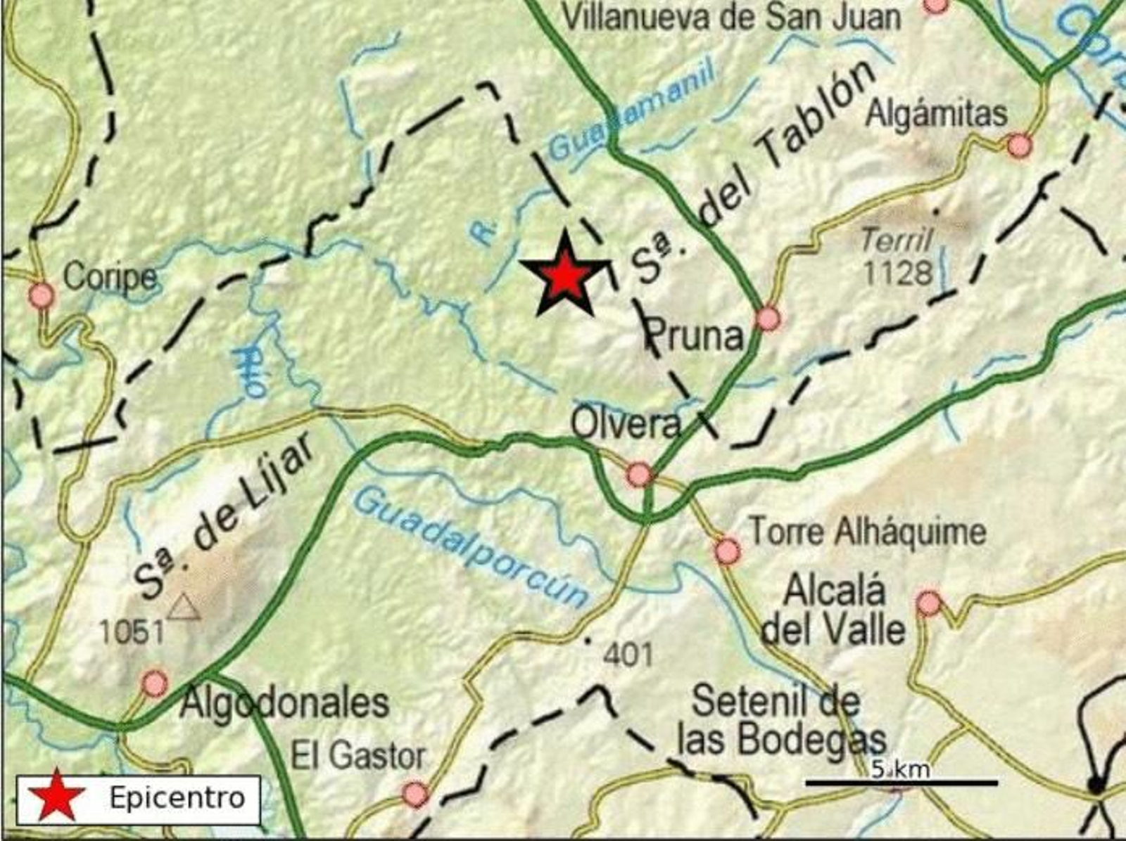 El epicentro del terremoto sentido en Pruna.