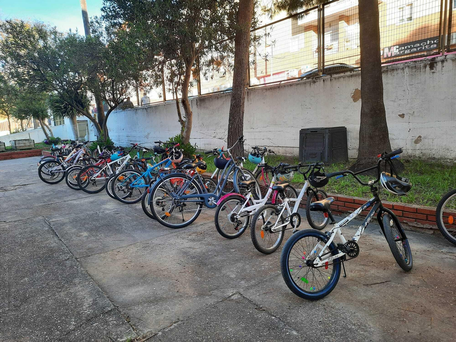 Bicicletas estacionadas  en la entrada del IES José Luis Tejada.