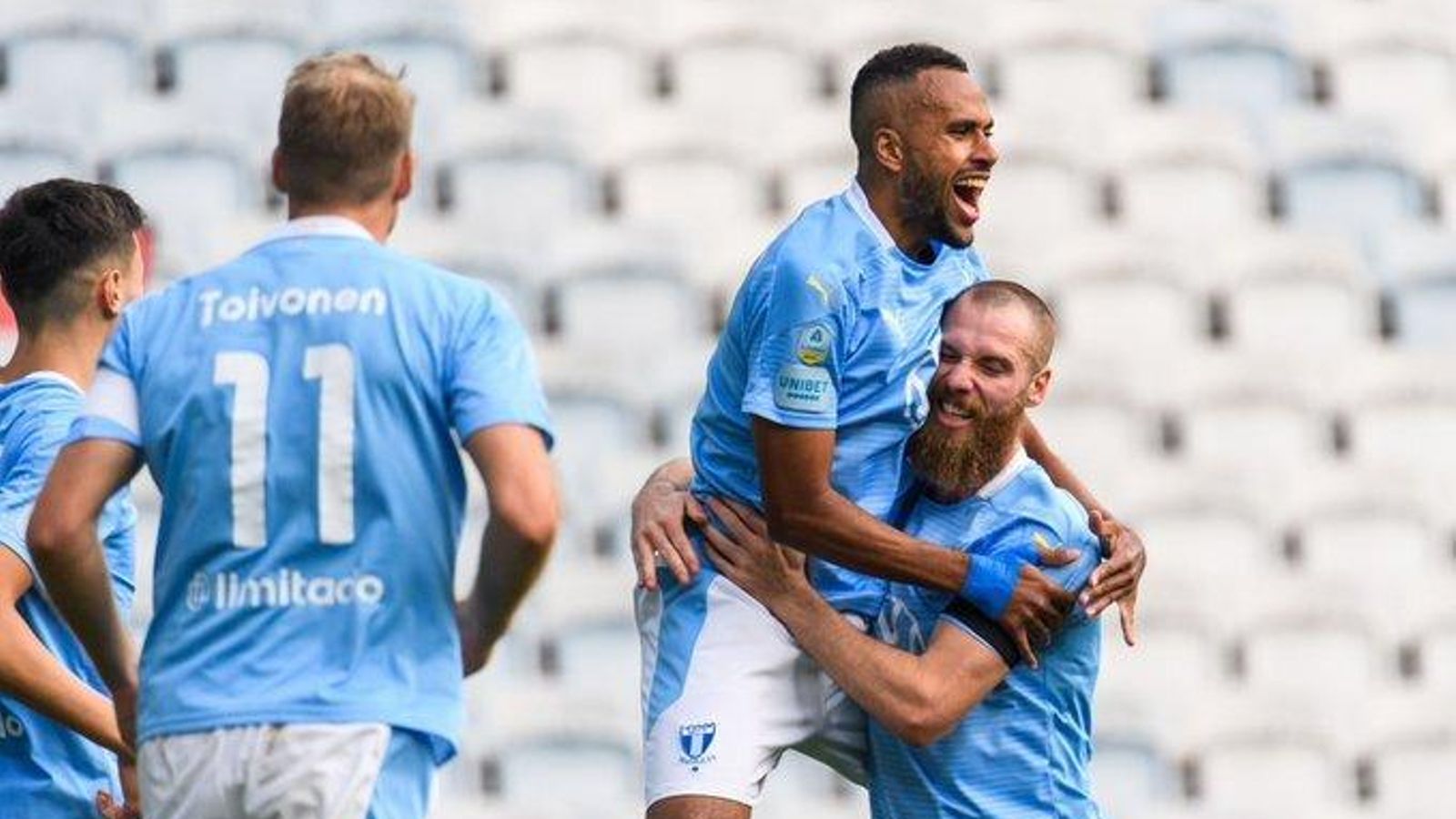 Los jugadores del Malmoe celebrando un tanto en la Liga de Suecia