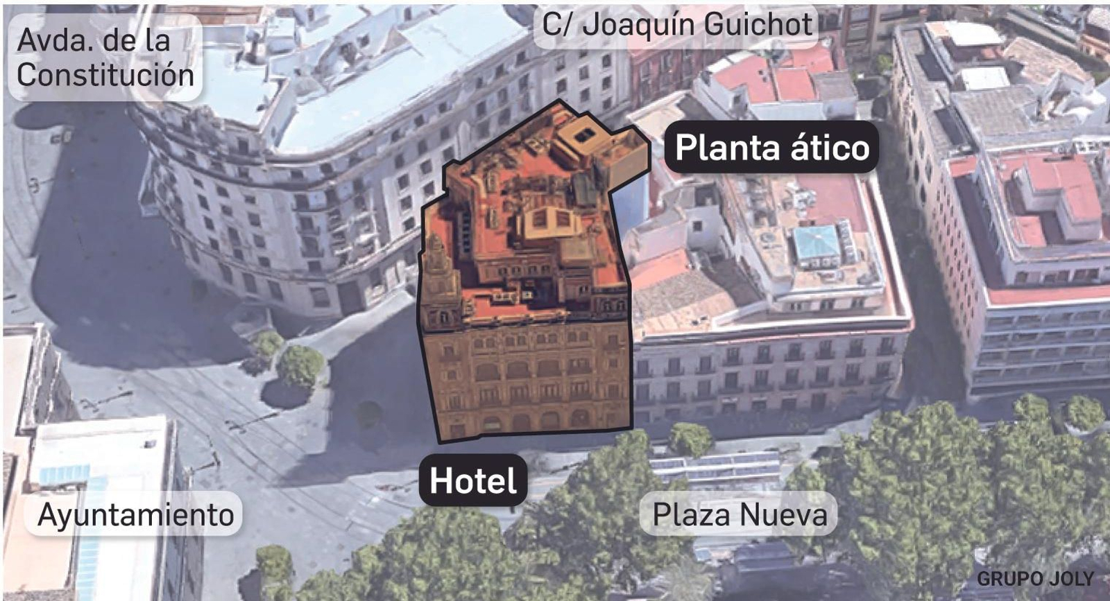 Localización del nuevo hotel en la Plaza Nueva. Fuente: elaboración propia.