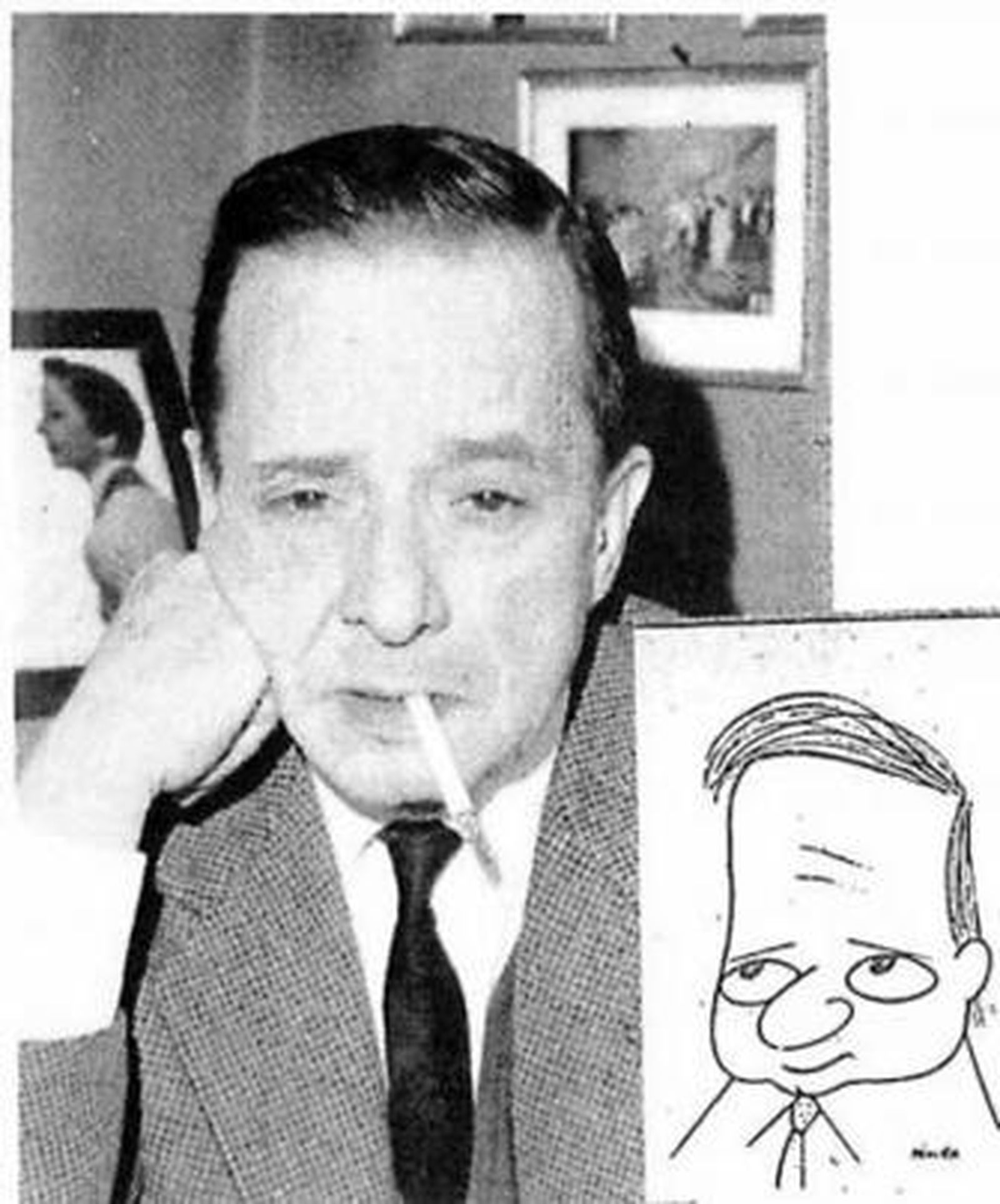 Miguel Mihura, con un autorretrato.