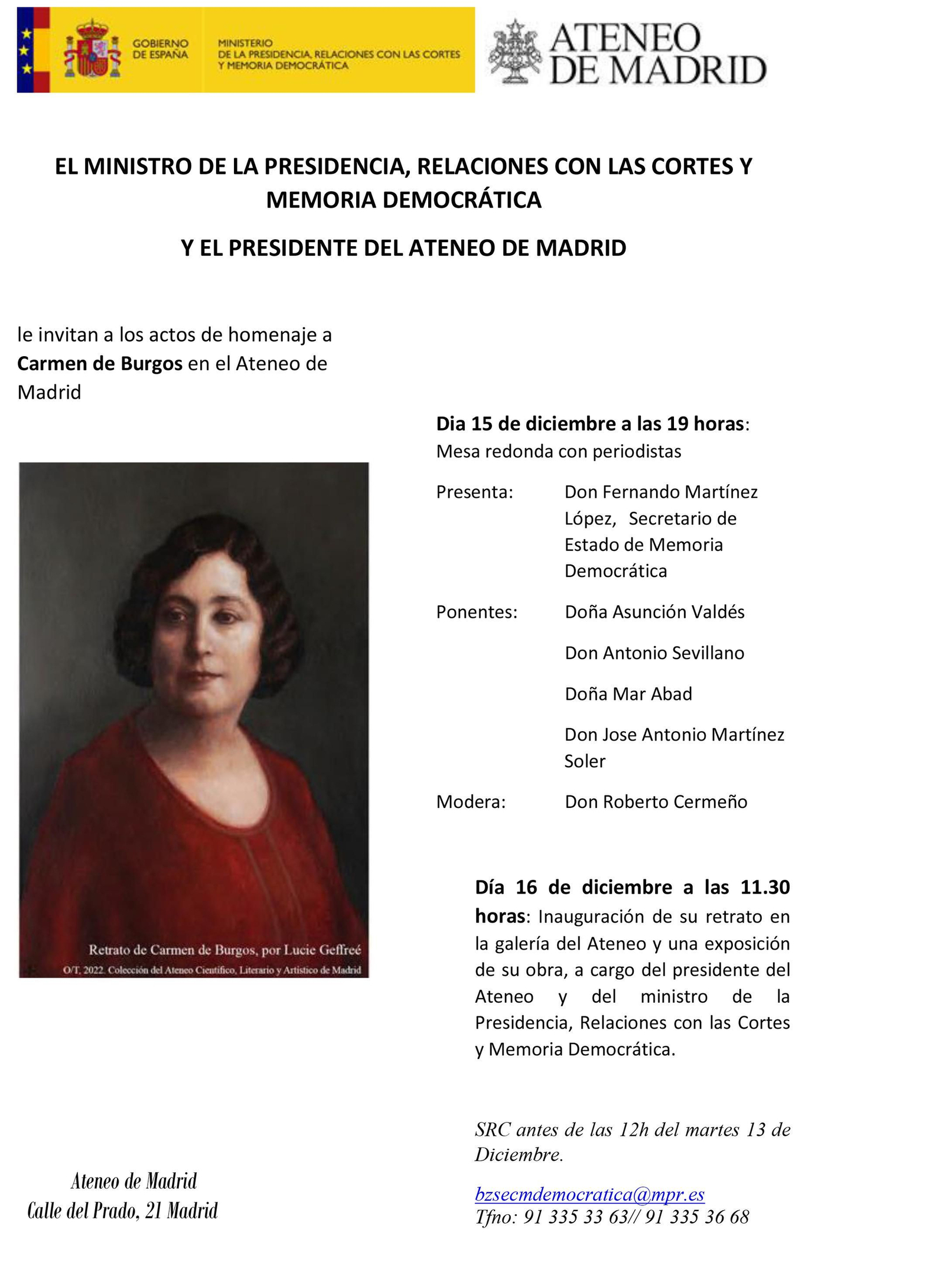 Actos programados para este jueves y viernes en el Ateneo Actos programados para este jueves y viernes en el Ateneo