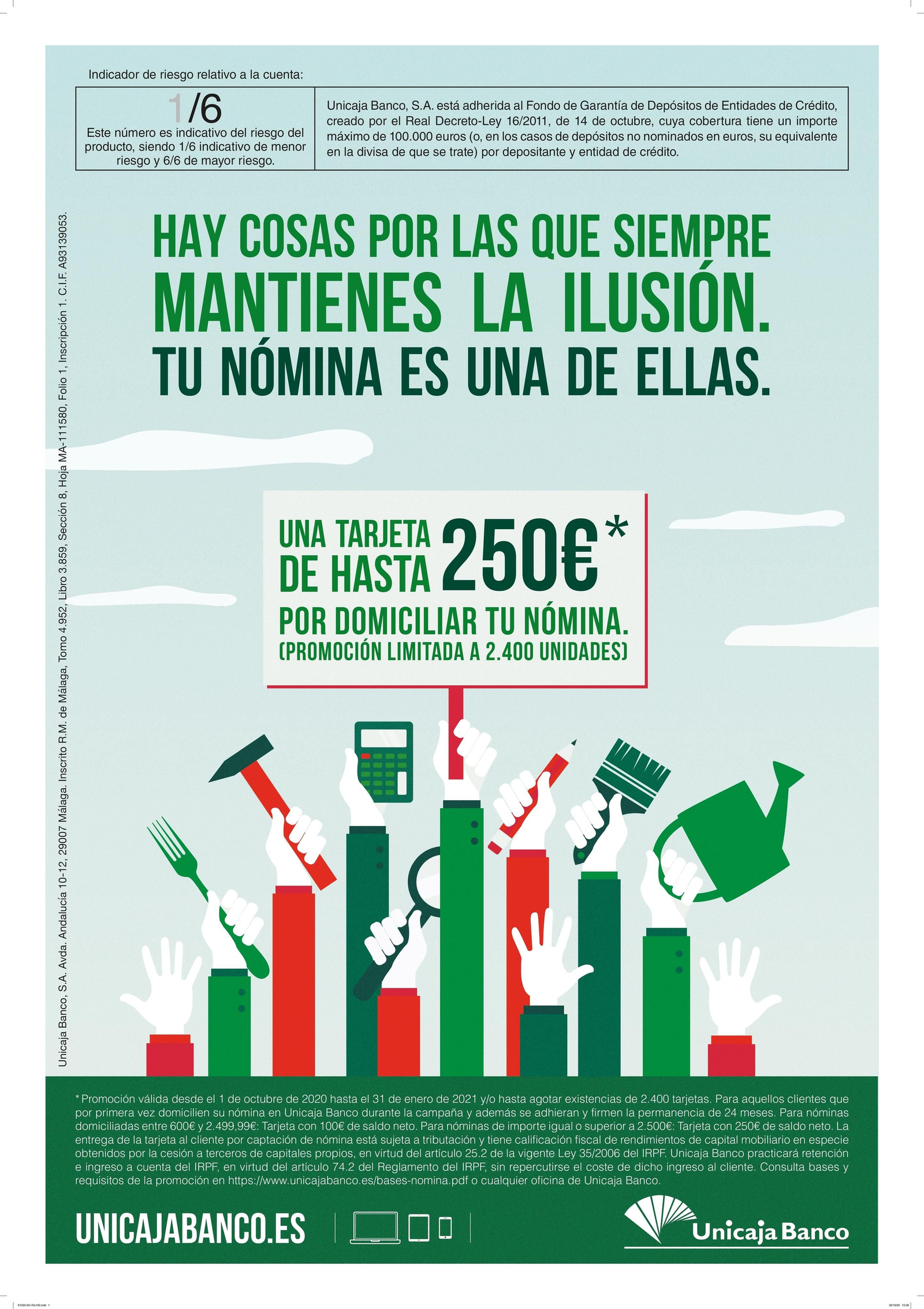 Cartel de la campaña de Unicaja Banco para la domiciliación de nómina.