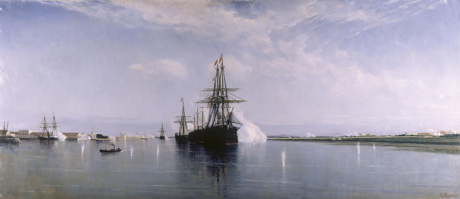 Defensa de La Carraca contra los cantonales, 1873 . Obra de Rafael Monleón.