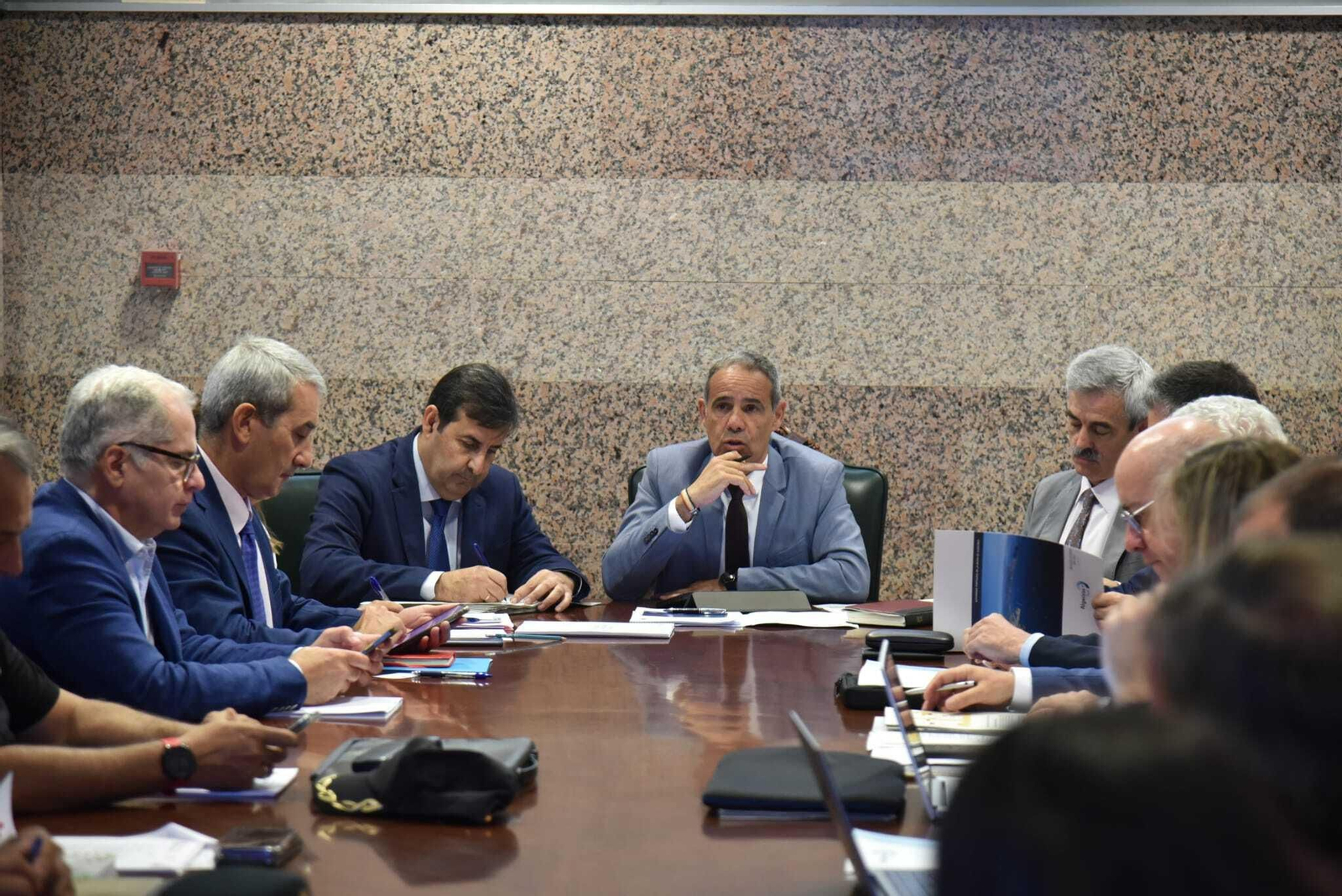 El subdelegado del Gobierno en Cádiz, José Pacheco, preside la reunión del comité de la OPE, este viernes.