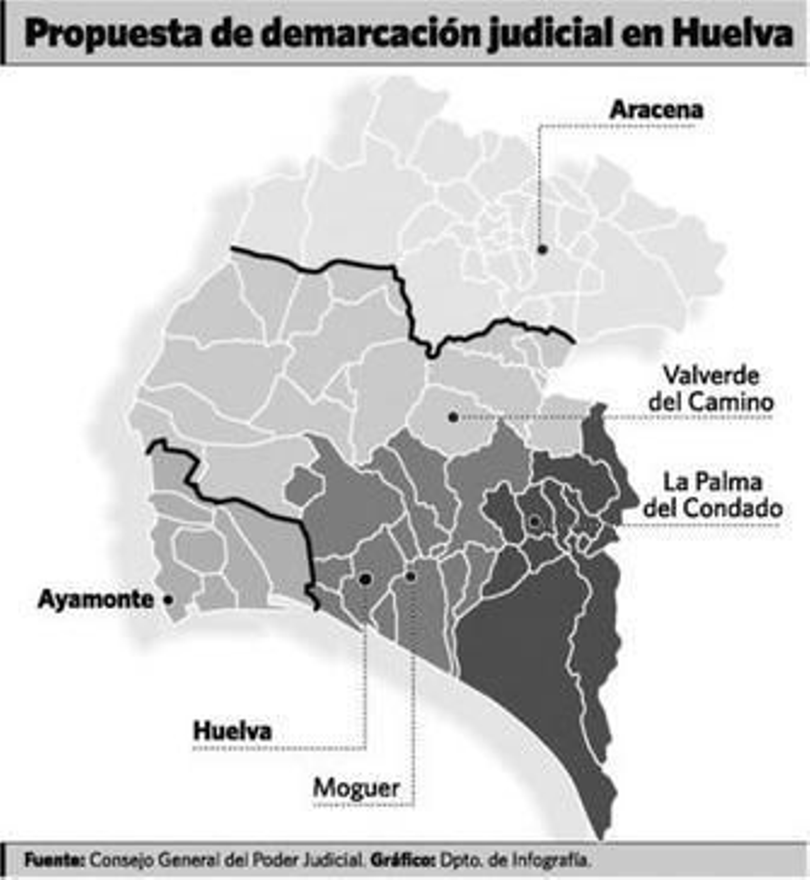 El CGPJ propone reducir a tres los partidos judiciales de Huelva